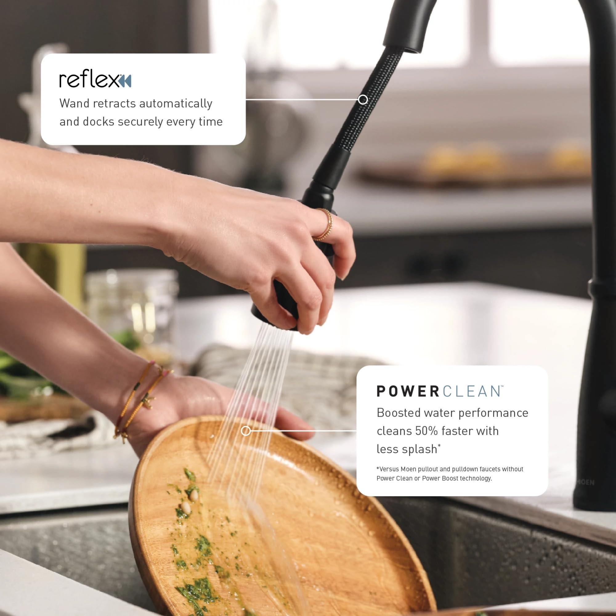 Moen Adler Matte Black One-Handle High Arc Kitchen Faucet with Power Clean Spray Technology - Modern Pull Down Sprayer Faucet Model 87233BL - Perfect for Contemporary Kitchens and Busy Home Chefs