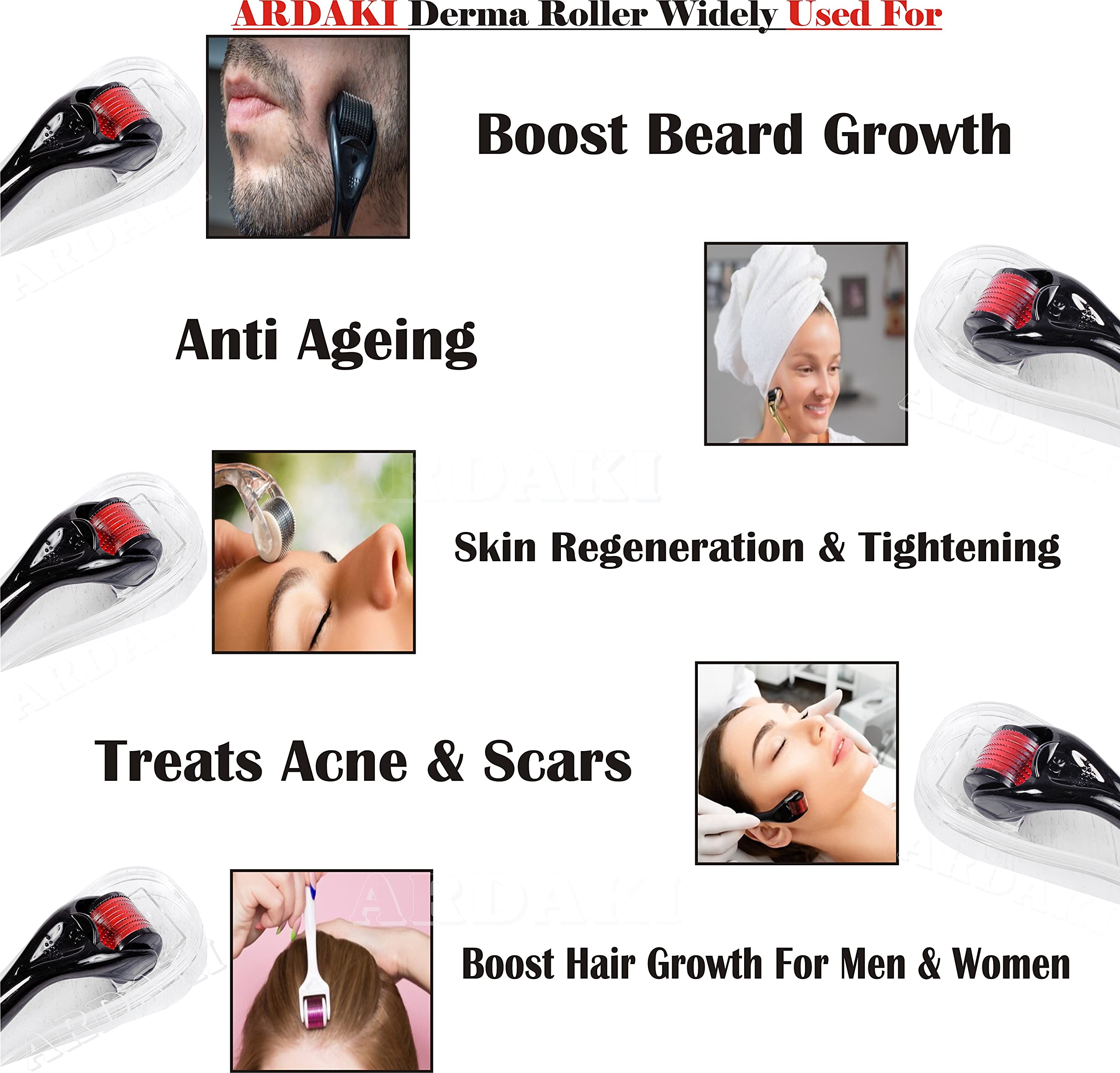 ARDAKI 0.5mm Derma Roller for Hair Growth with 540 Titanium Needles - Hair Regrowth Treatment for Thinning Hair, Stimulates Hair Follicles & Repairs Damaged Hair | Perfect for Men & Women at Home Hair Care Routine