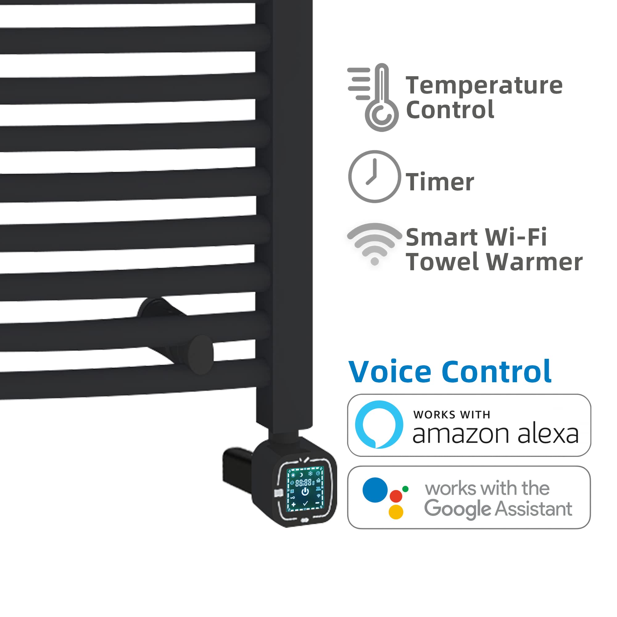 HEATGENE Smart Towel Warmer with Timer & Temperature Control - Electric Heated Towel Rail for Bathroom, Matte Black - Perfect for Spa, Luxury Hotels & Cozy Home Use