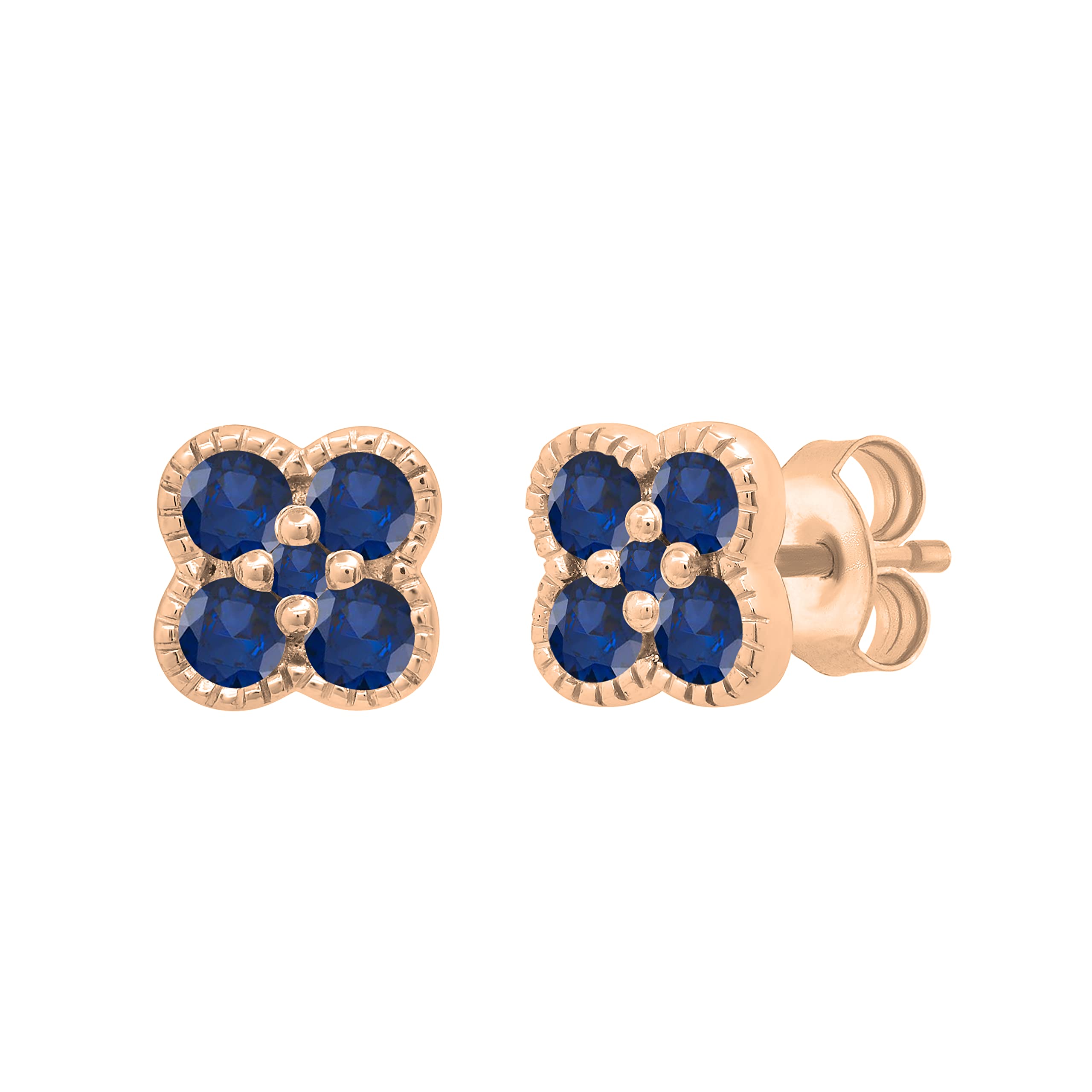 Dazzlingrock 14K Solid Gold 5-Stone Round Diamond & Gemstone Interwoven Blossom Flower Pushback Stud Earrings for Women | Elegant Gift for Anniversary, Wedding & Special Occasions