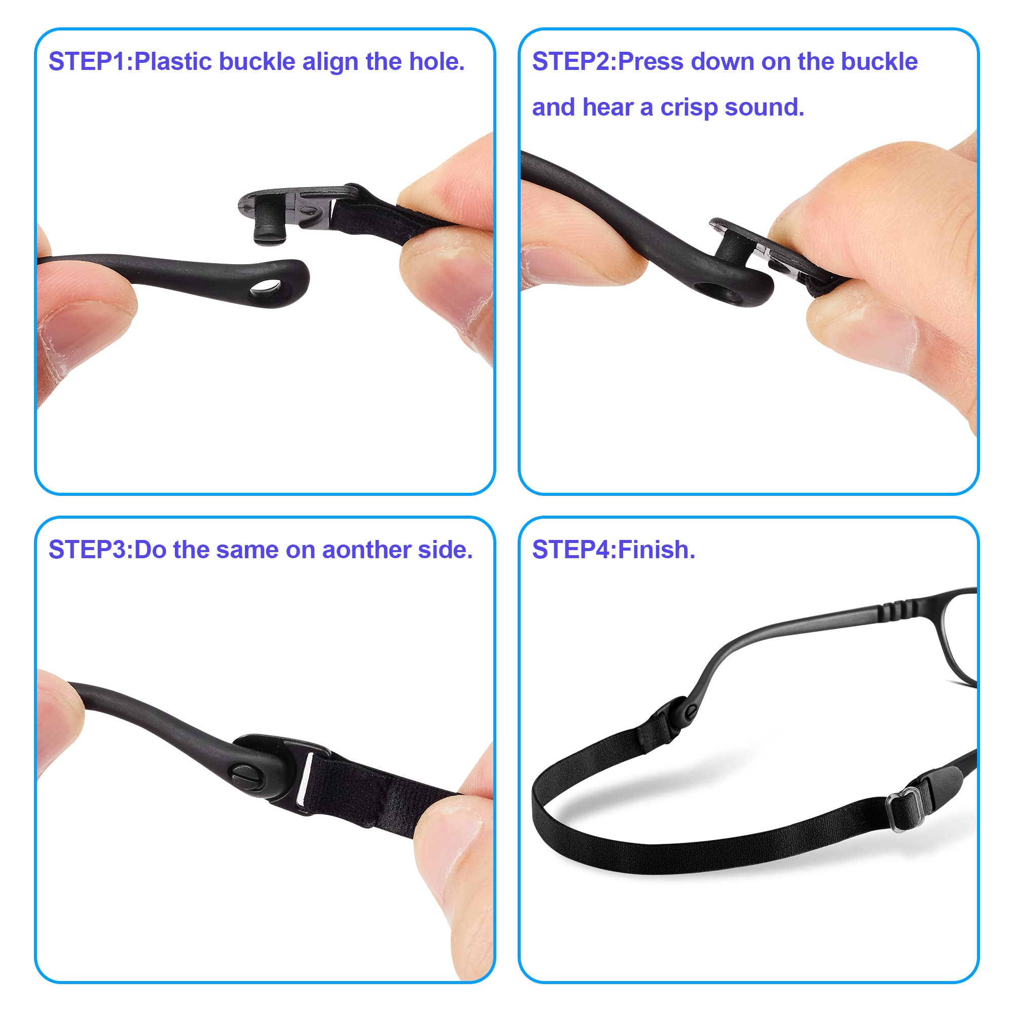 LVVFIT Adjustable Kids Glasses Strap - 4 Pack Elastic Eyewear Bands for Toddlers, Boys & Girls | Sports, Reading & Outdoor Activities (Blue)