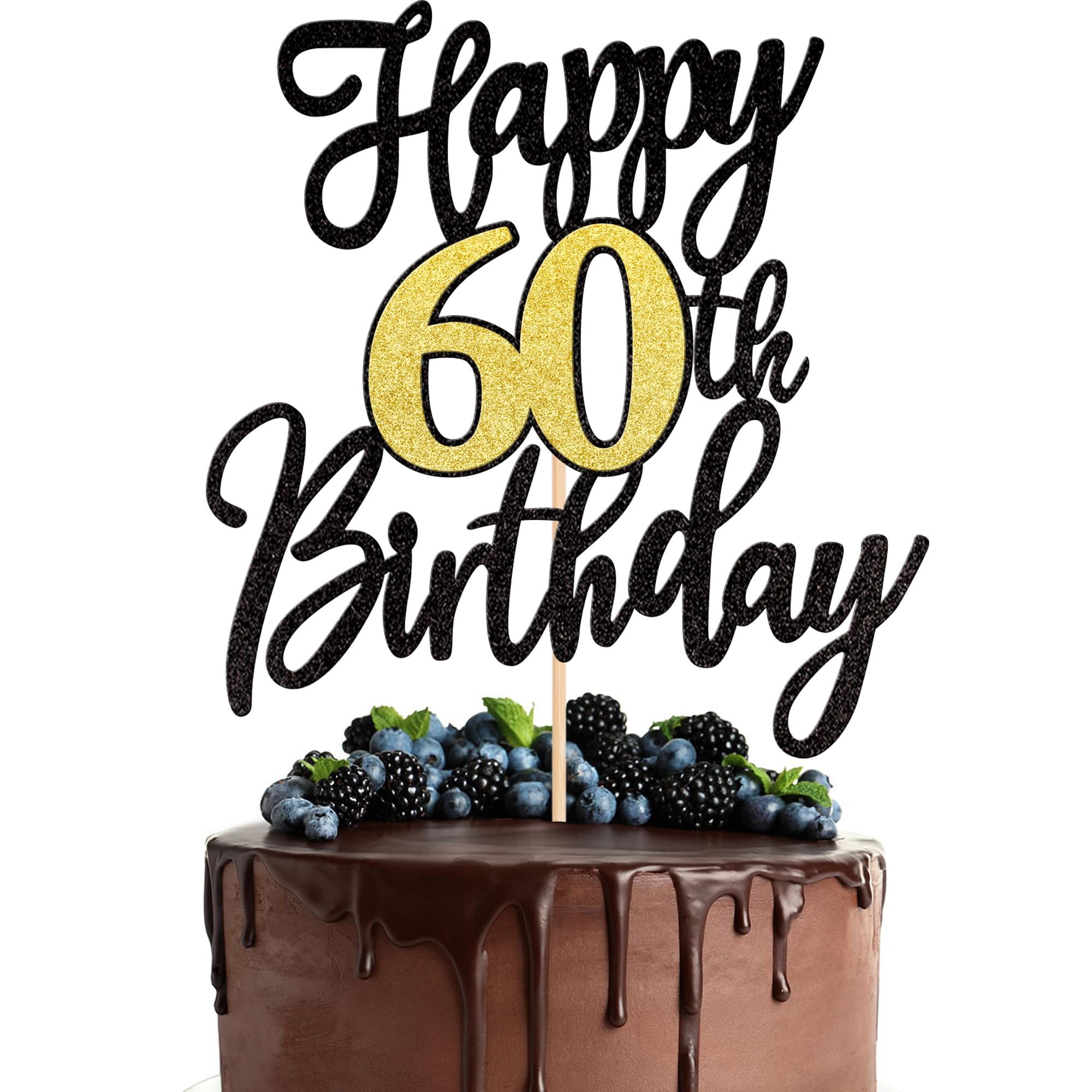 1 PCS Happy 60th Birthday Cake Topper - Black Gold Glitter 'Cheers to 60 Years' Cake Decoration for Anniversary Party Supplies | Perfect for Milestone Celebrations & Retirement Parties