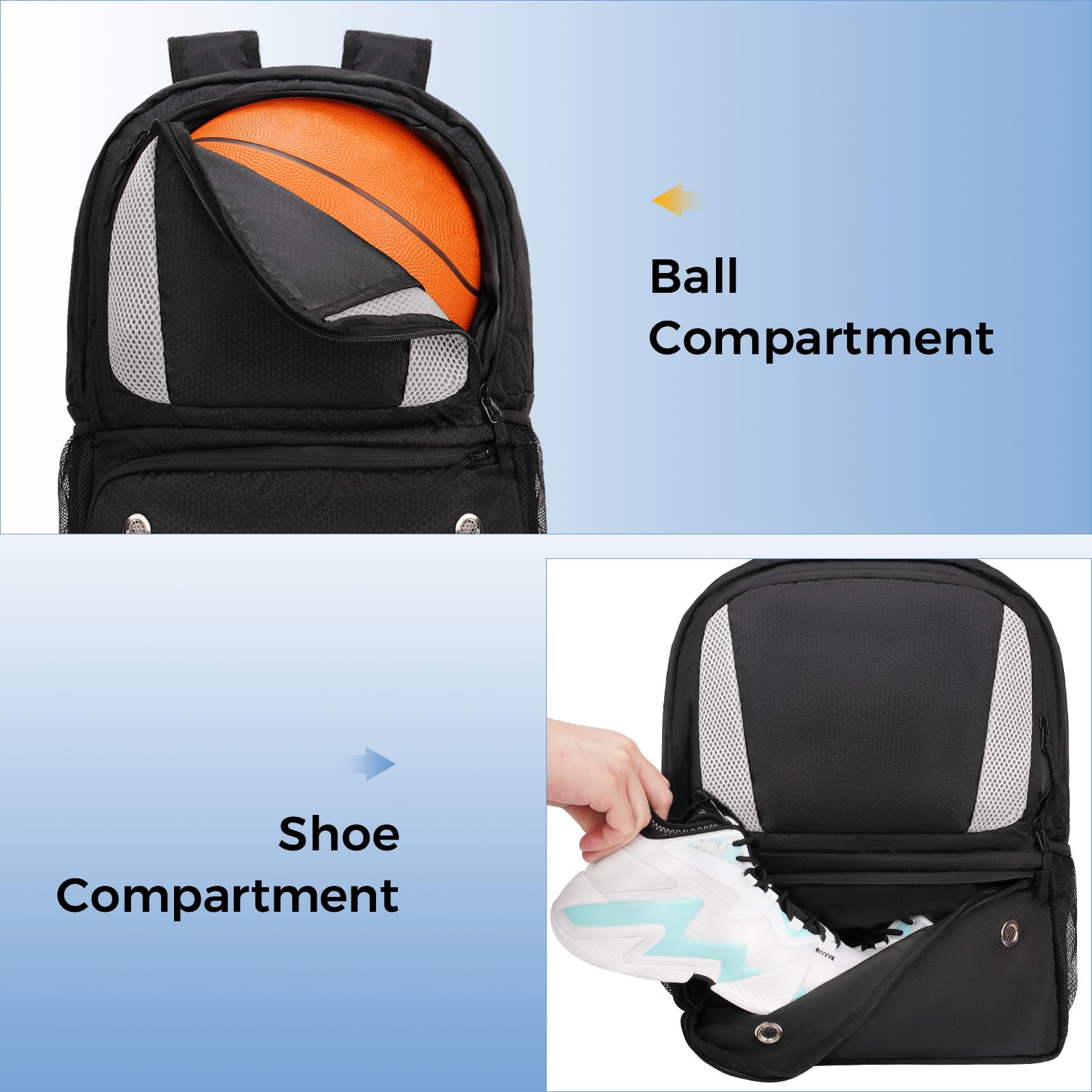YOREPEK Basketball Backpack with Ball Holder & Shoe Compartment - Perfect for Sports Training & Gym