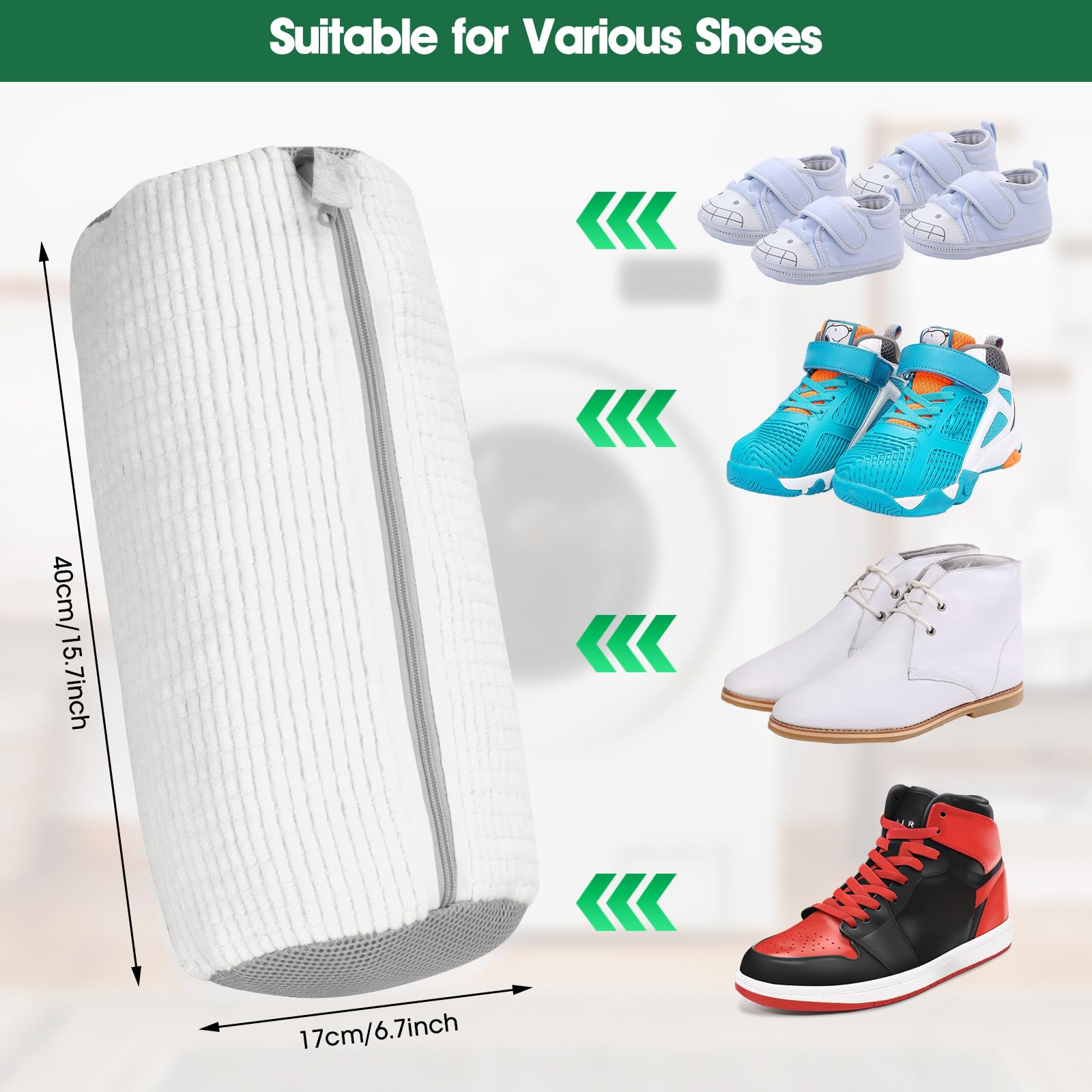 Sneaker Cleaning Bag with 10 Wash Balls - Shoe Washing Machine Protector for Gym Shoes, Flats & Sneakers - Large Zippered Laundry Bag for Men, Women & Kids - Perfect for Travel, Sports & Daily Shoe Care