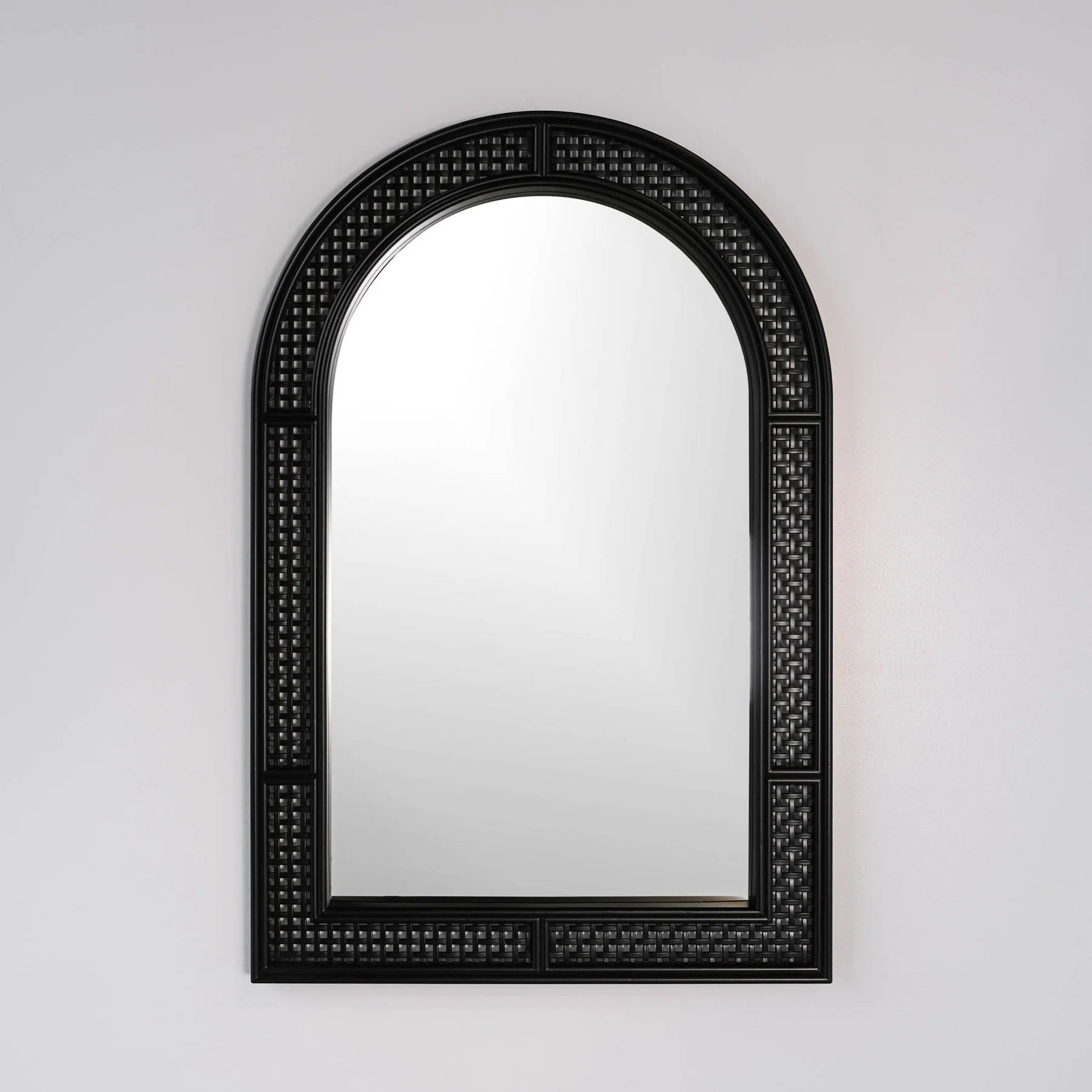 24x36 Black Rattan Arched Mirror - Boho Wall Decor for Living Room, Bedroom & Entryway - Stylish Home Accent for Farmhouse, Coastal & Modern Interiors