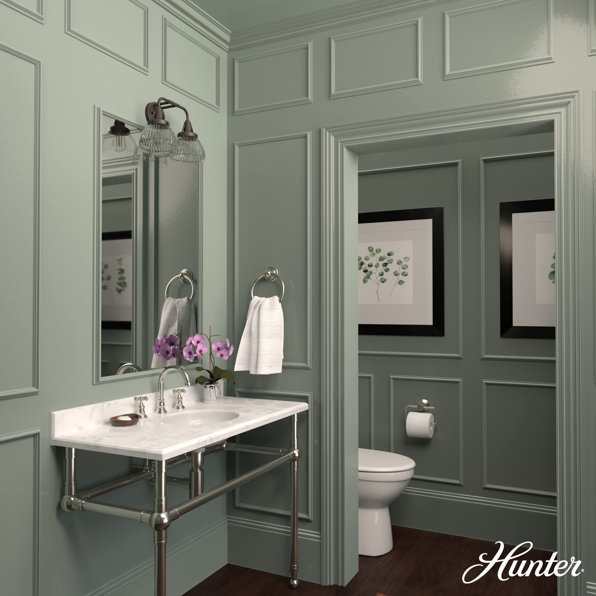 Hunter Fan Company 19256 Cypress Grove Vanity Light in Onyx Bengal - Elegant Bathroom Lighting Fixture for Modern Homes, Perfect for Vanity, Powder Room and Dressing Area