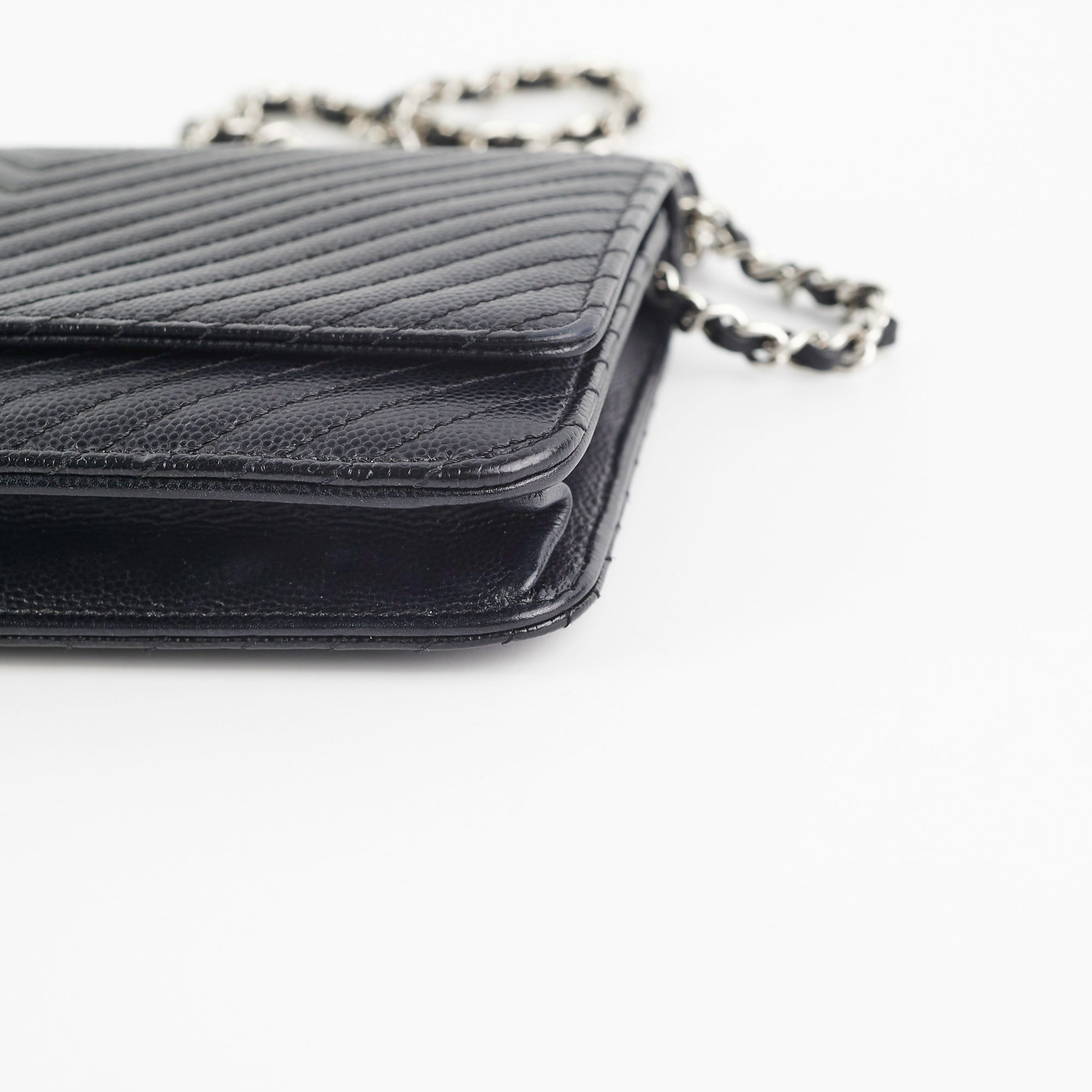 Chanel Caviar Leather Wallet on Chain WOC Chevron Quilted Crossbody Bag Black - Perfect for Evening Out & Daily Essentials