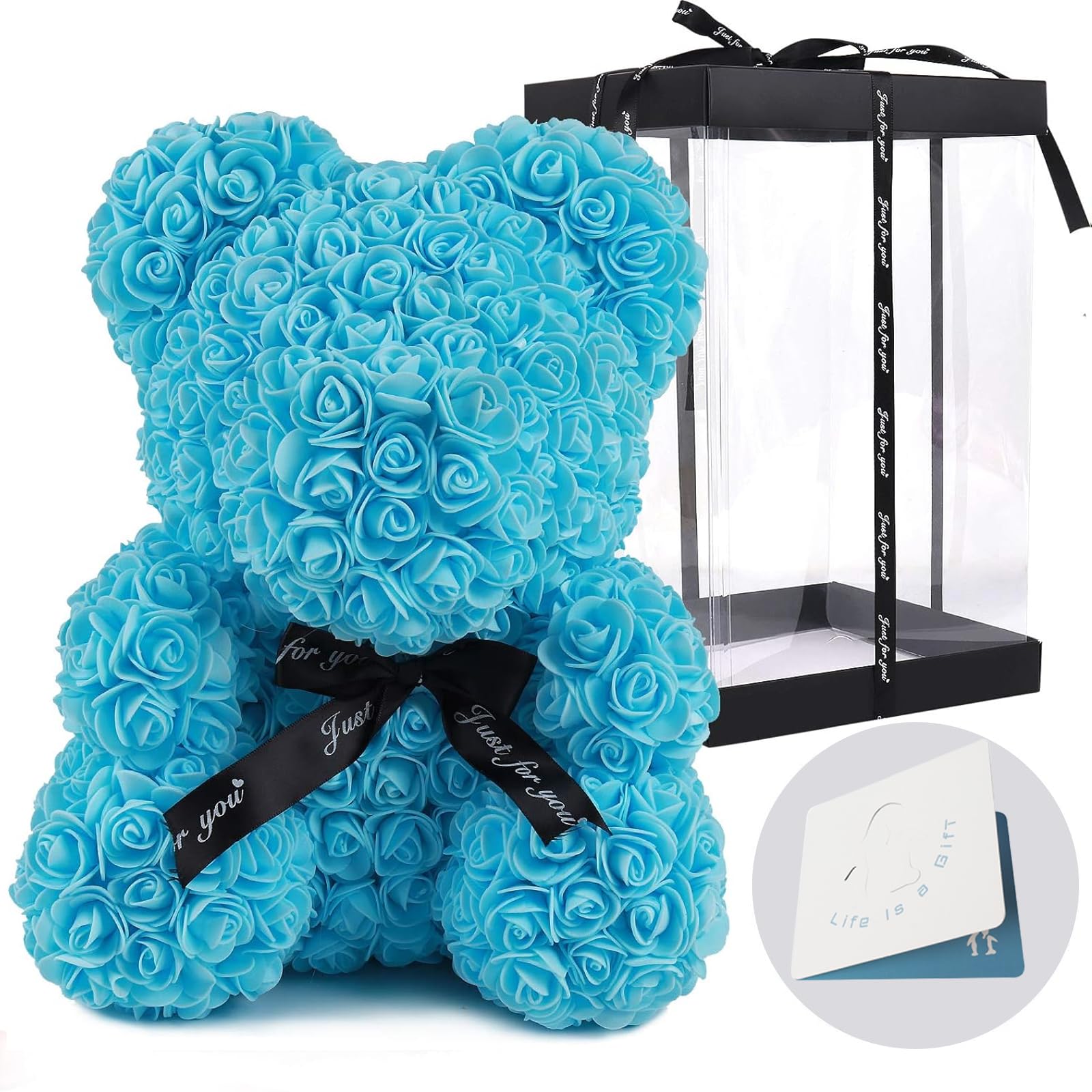 RECUTMS 10 Inch Artificial Rose Bear - Blue Rose Teddy Bear for Wedding, Party, Valentine's Day, Mother's Day, Anniversary & Birthday Gift - Romantic Home Decor & Special Occasion Present