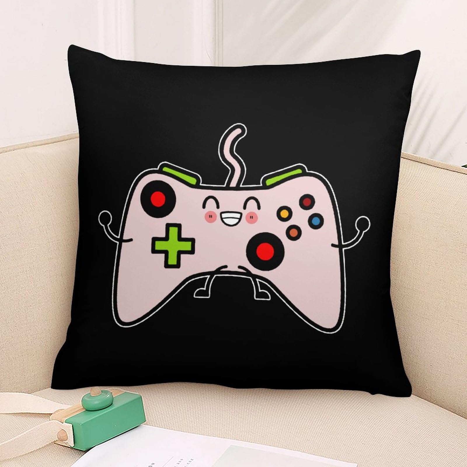 Soft 18x18 Inch Video Game Controller Polyester Pillow Cover - Breathable Cushion Case for Gaming Room, Bedroom & Sofa Decor - 1 Piece Washable Pillowcase for Gamers