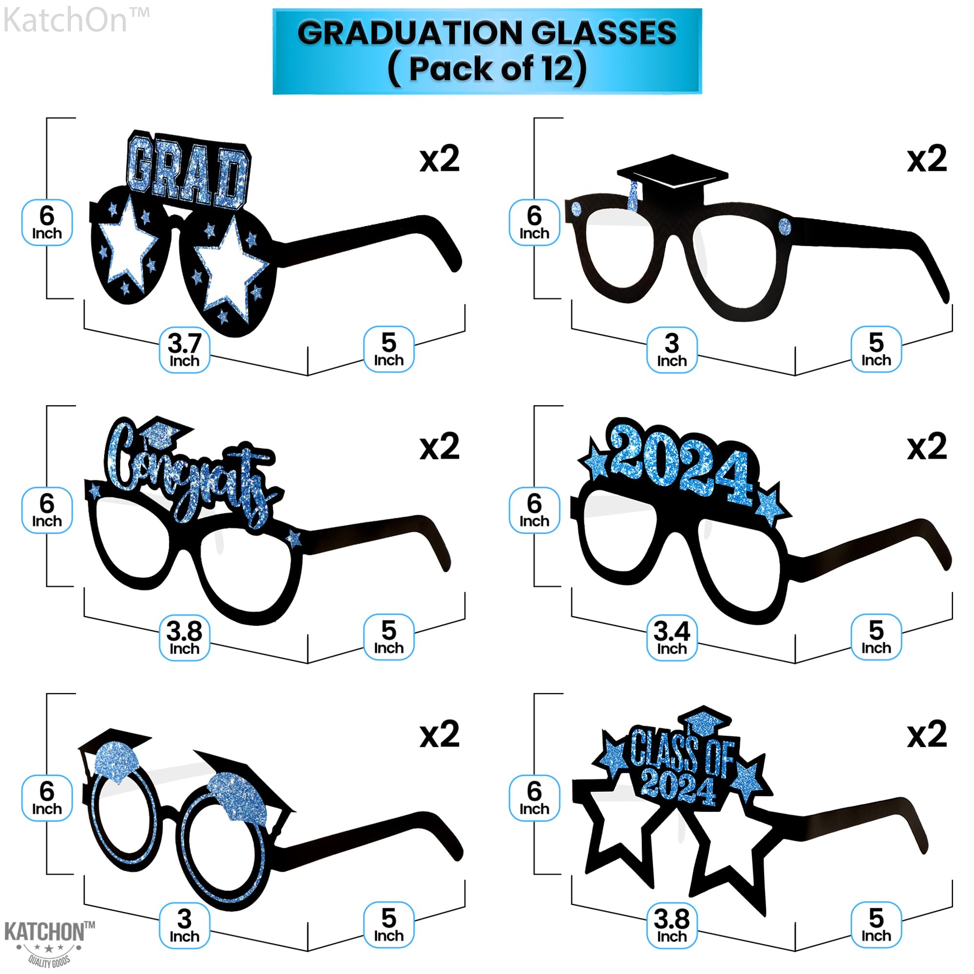 KatchOn Blue Graduation Glasses 2024 - Pack of 12 | Class of 2024 Graduation Party Decorations, Photo Booth Props & Party Favors | Perfect for Graduation Ceremonies, Photo Shoots & Celebration Events