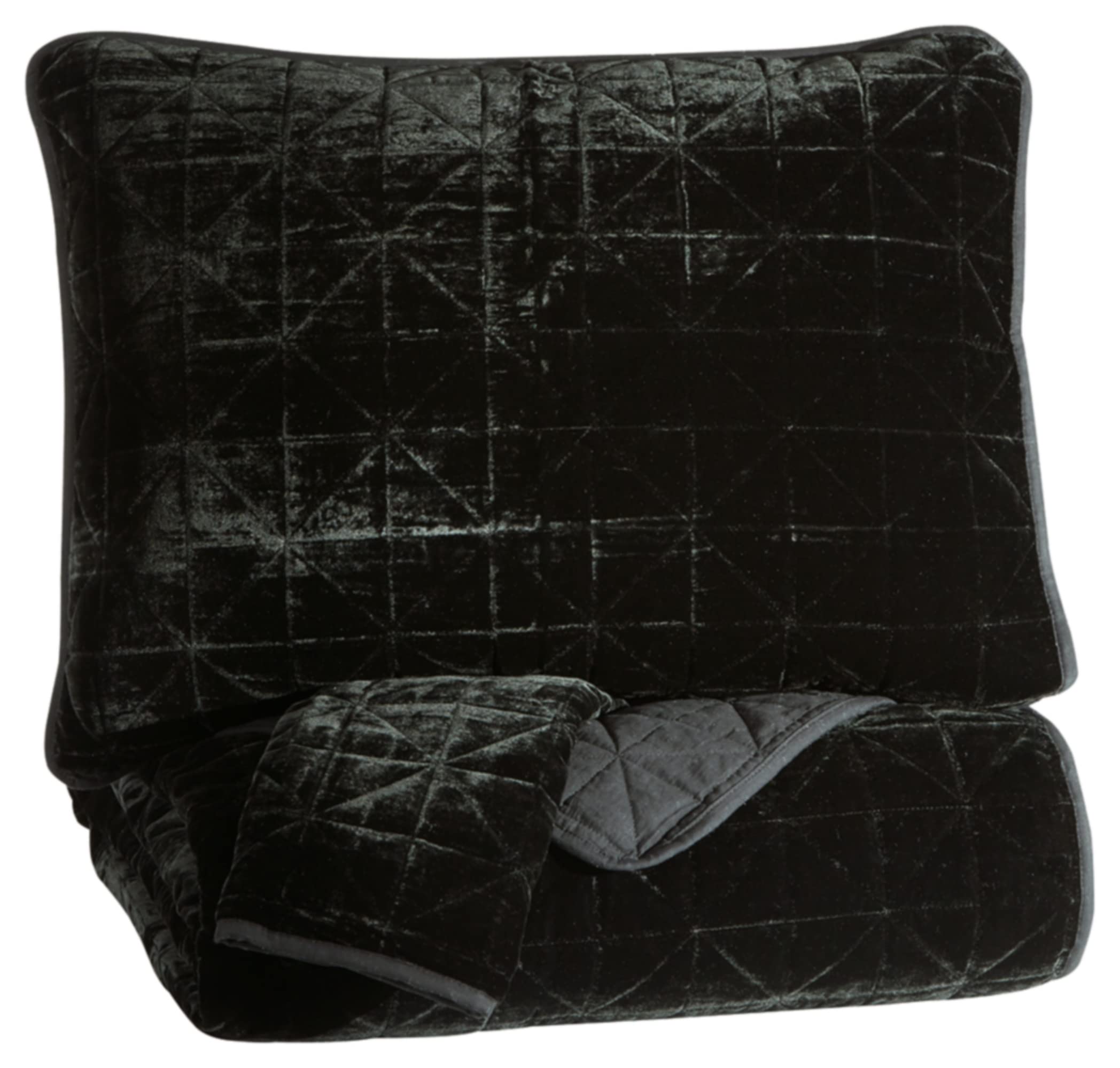 Signature Design by Ashley Dairick Velvet Quilt & 2 Shams Set - King Size Black Luxury Bedding - Soft & Stylish for Master Bedroom, Guest Room, or Hotel Decor