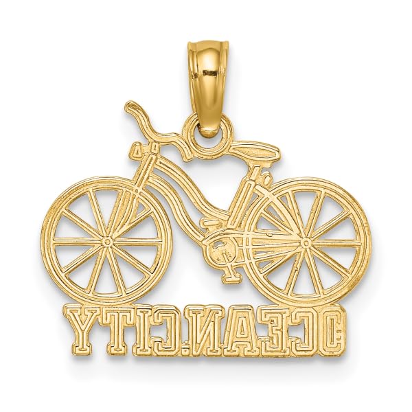 14K Solid Yellow Gold Ocean City Bicycle Bike Necklace Chain Pendant Charm - Perfect Gift for Cyclists, Jewelry Lovers & Beach Vacation Souvenirs