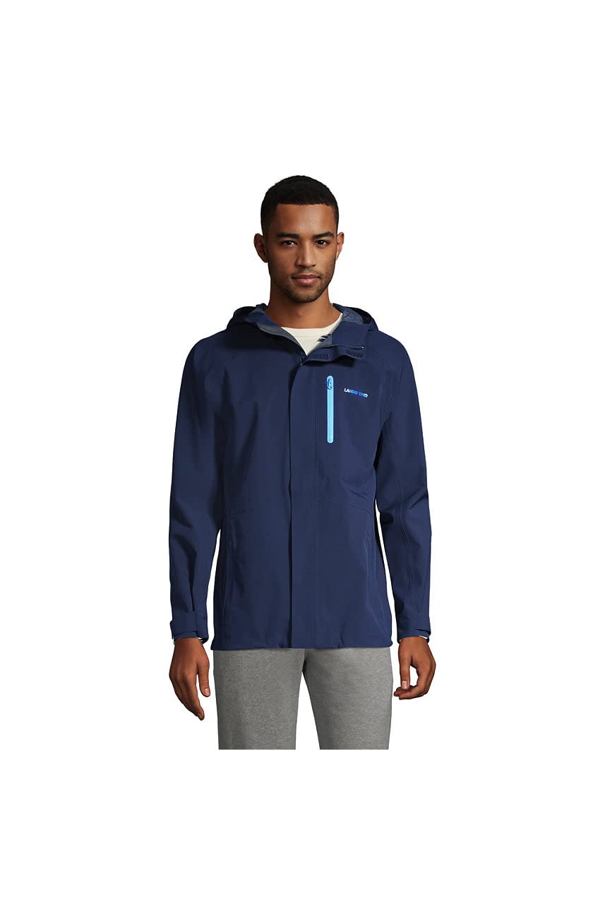 Lands' End Men's Waterproof Rain Jacket - Lightweight Windproof Outdoor Coat for Hiking, Camping & Commuting