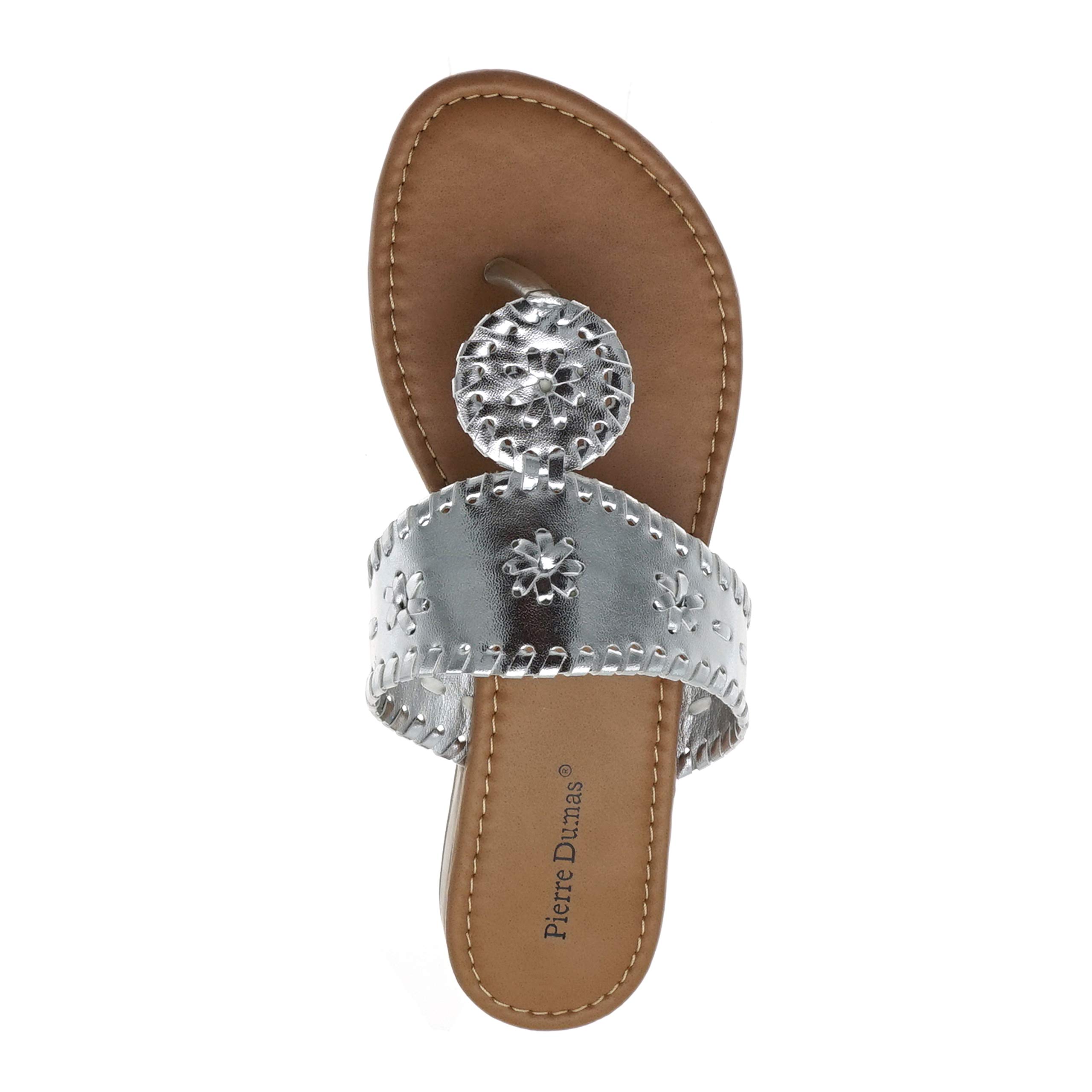 Pierre Dumas Women's Rosetta Slip-On Thong Sandals - Silver | Comfortable Summer Beach Sandals for Women | Size 9 Medium | Casual Walking, Vacation, Poolside Wear