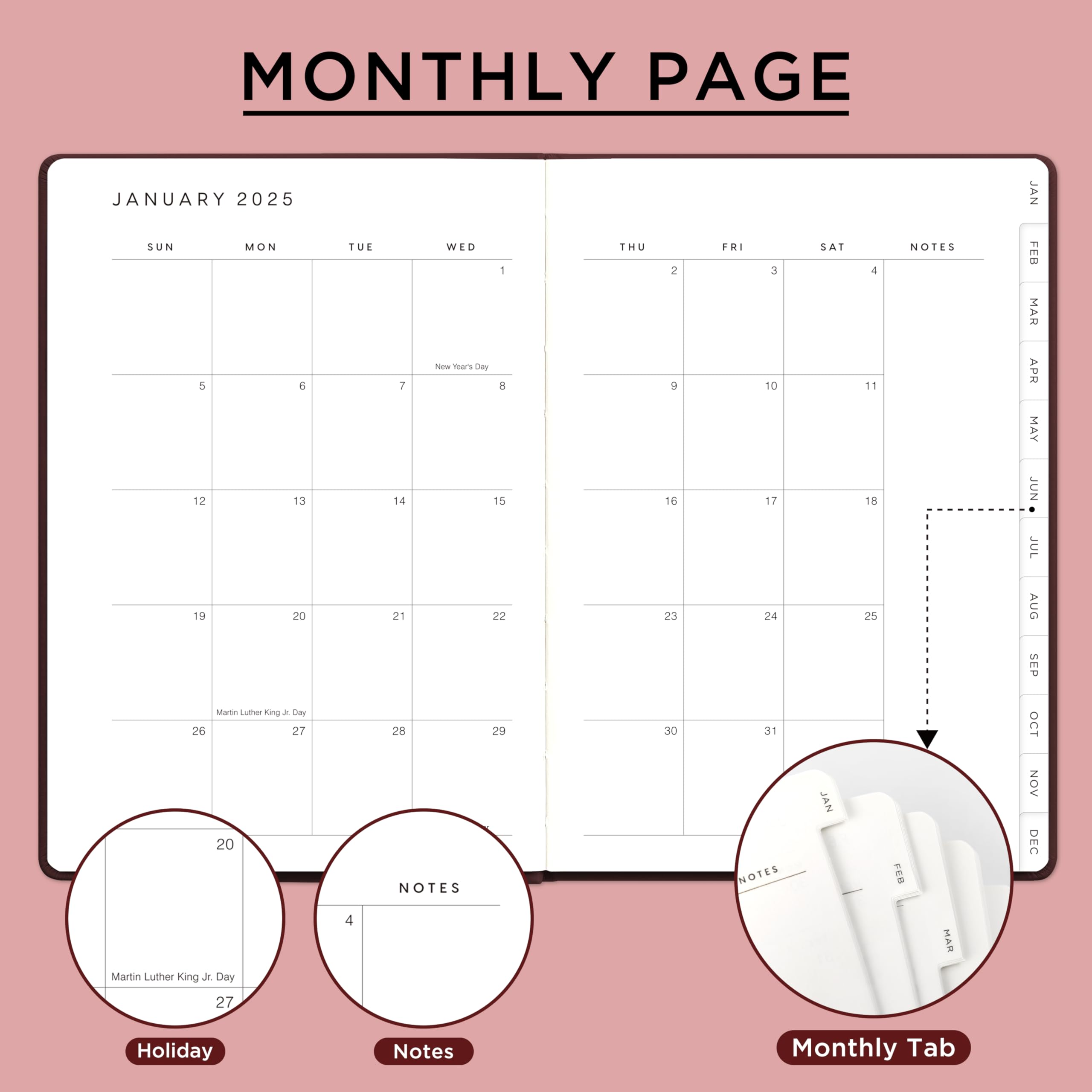2025 Daily Weekly Monthly Planner - A5 Size (5.7