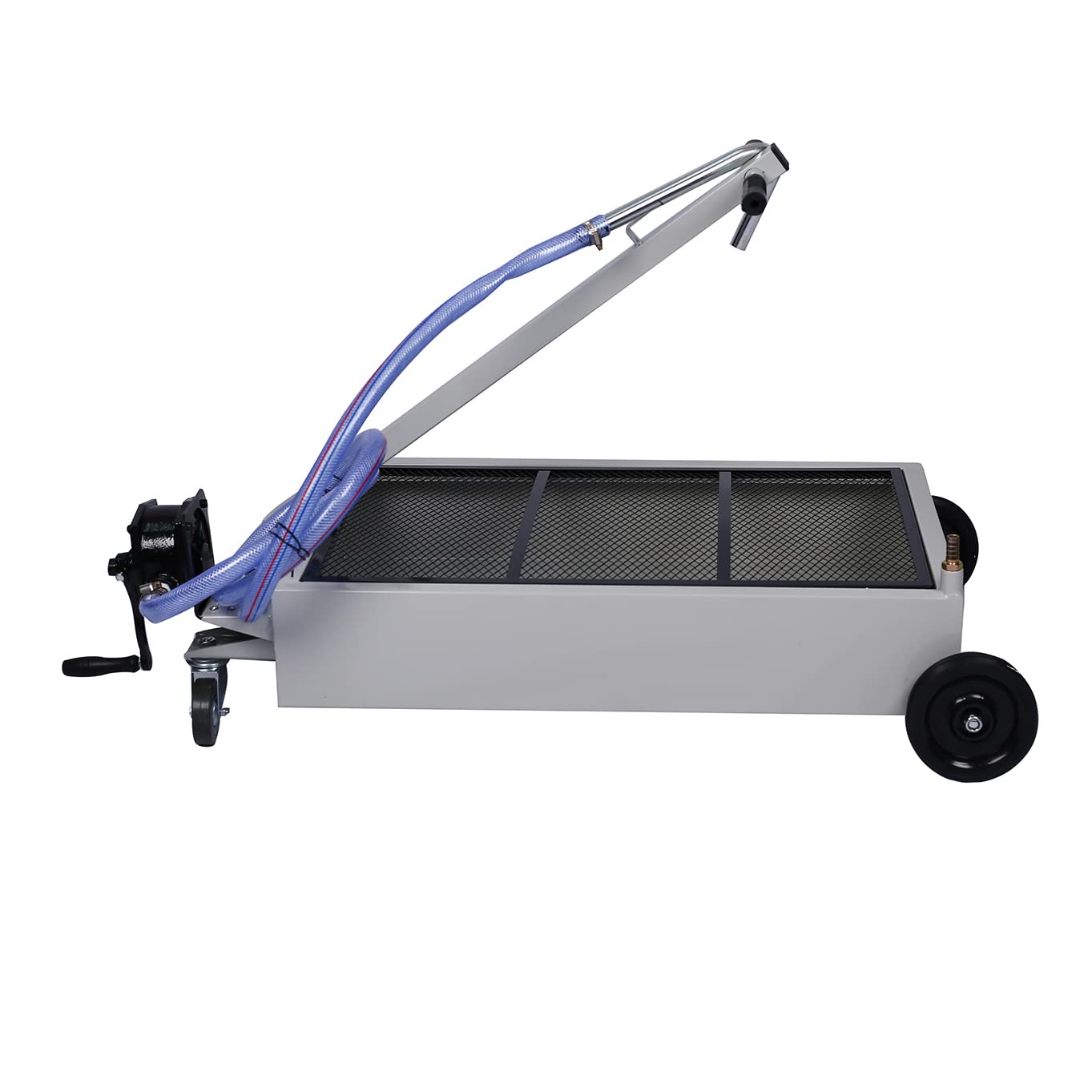 15 Gallon Oil Drain Pan with Manual Pump - Low Profile Portable Oil Change Tank with 7' Hose & Swivel Wheels for SUV, Truck, Car - Perfect for DIY Oil Changes at Home or Garage