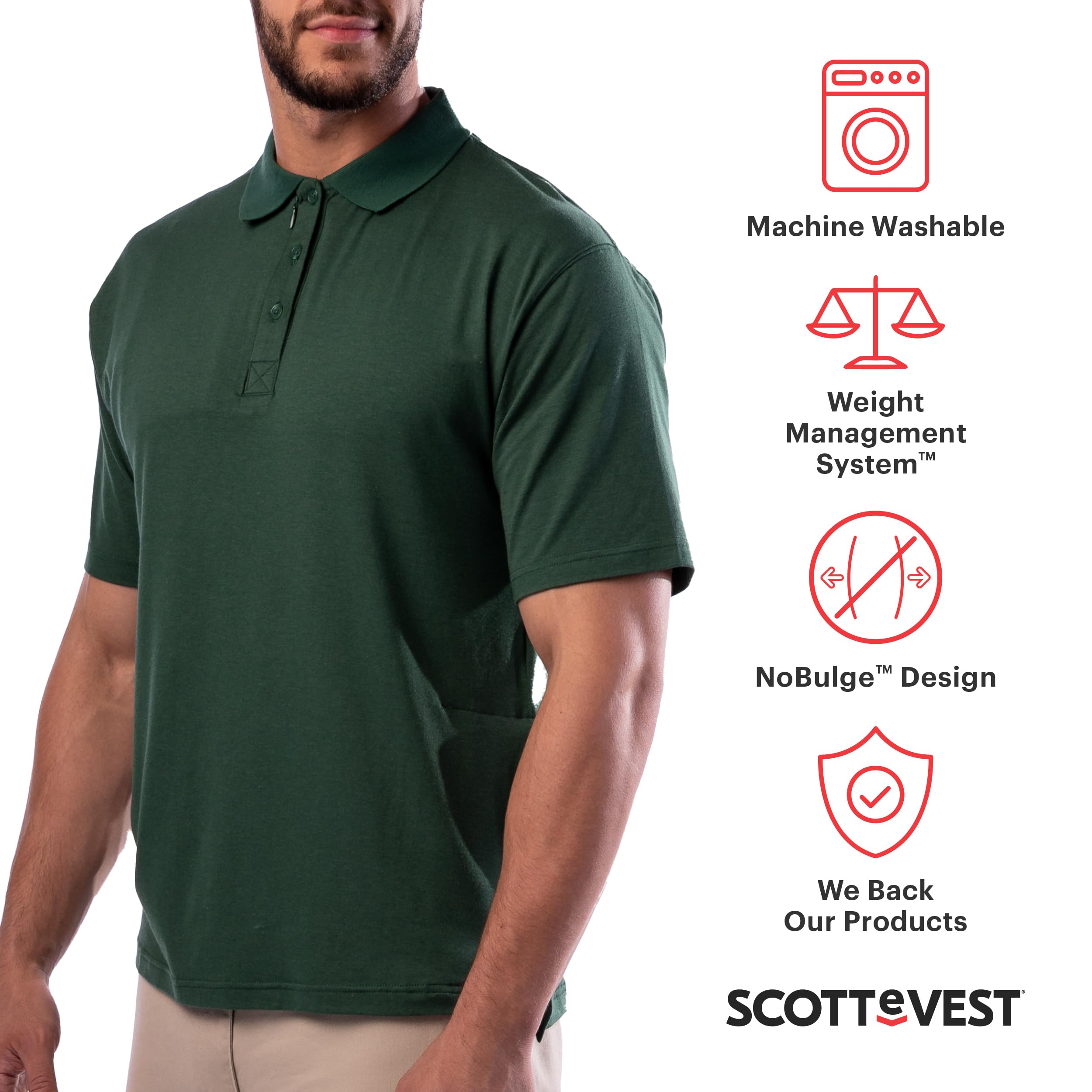 SCOTTeVEST Men's Travel Polo Shirt with 3 Hidden Pockets - Moisture Wicking & Breathable Performance Shirt for Outdoor, Business, Golf & Casual Wear