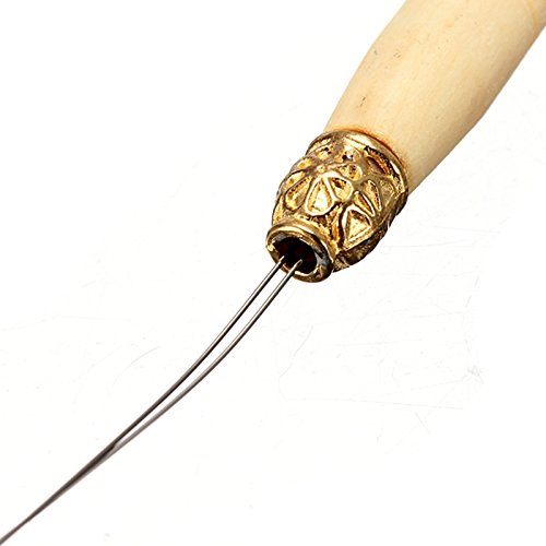DalaB Pulling Needle Threader Tool - Wooden Handle with Iron Wire for Hair Extensions, Micro Rings & Beads - Perfect for Hair Styling, Extensions & DIY Jewelry Making