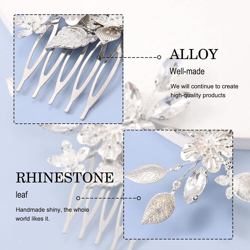 Elegant Silver Leaf Wedding Hair Comb for Brides – Floral Bridal Hair Accessories for Women & Girls | Perfect for Weddings, Prom, and Special Occasions