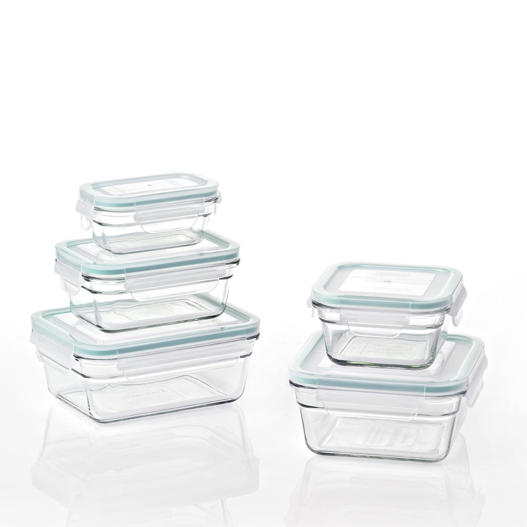 Glasslock 10-Piece Glass Food Storage Containers Set – Oven, Microwave & Freezer Safe – Airtight BPA-Free Kitchen Organizers for Meal Prep, Leftovers & Lunch Boxes