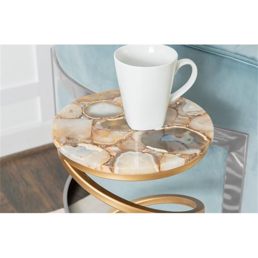 Modern Gold Round Agate & Iron Drink Table - Stylish Side Table for Living Room, Patio, or Office Decor - Perfect for Coffee, Cocktails & Home Accents