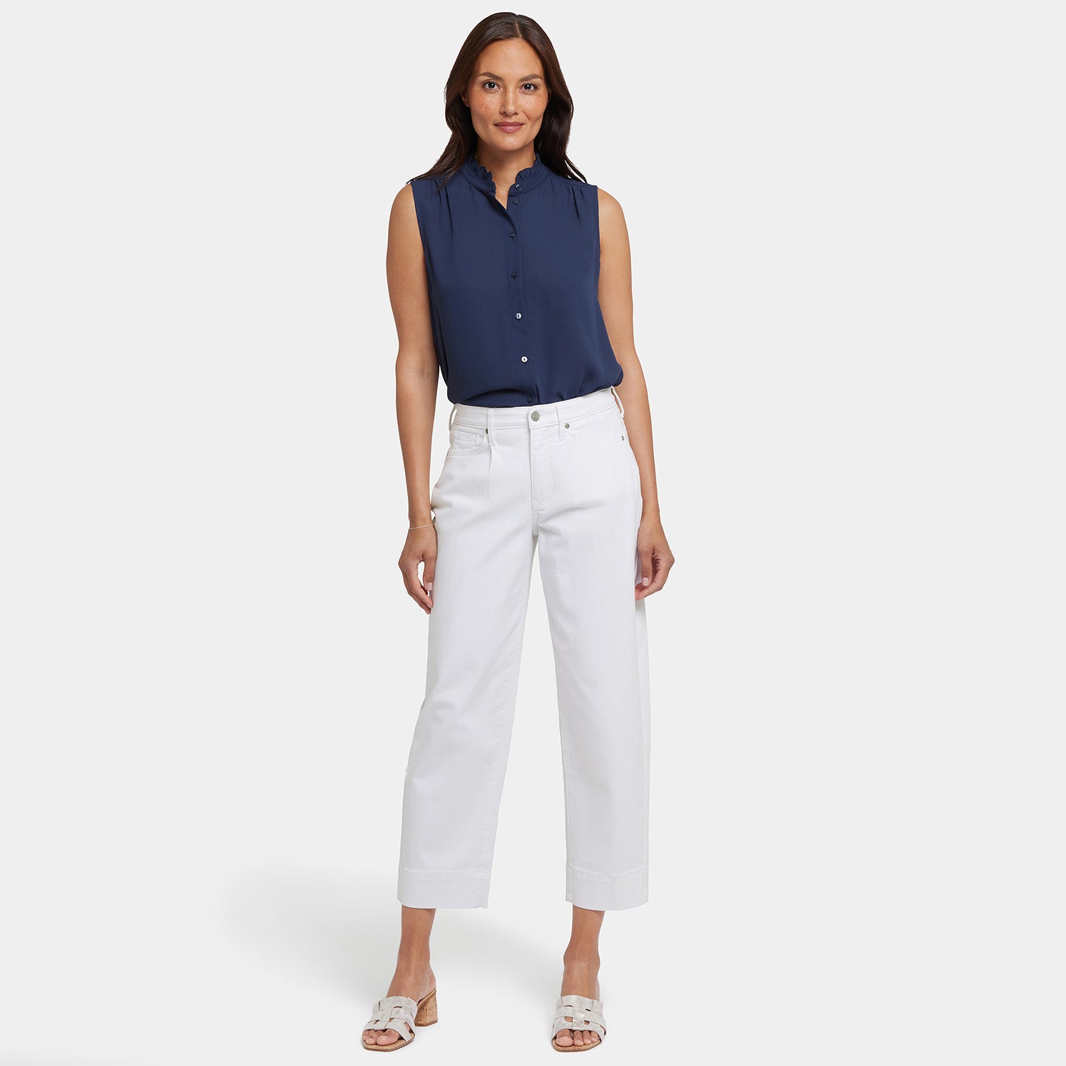 Petite Balloon Ankle Jeans in Optic White - Trendy High-Waisted Wide Leg Pants for Women, Perfect for Casual Outings & Street Style Fashion