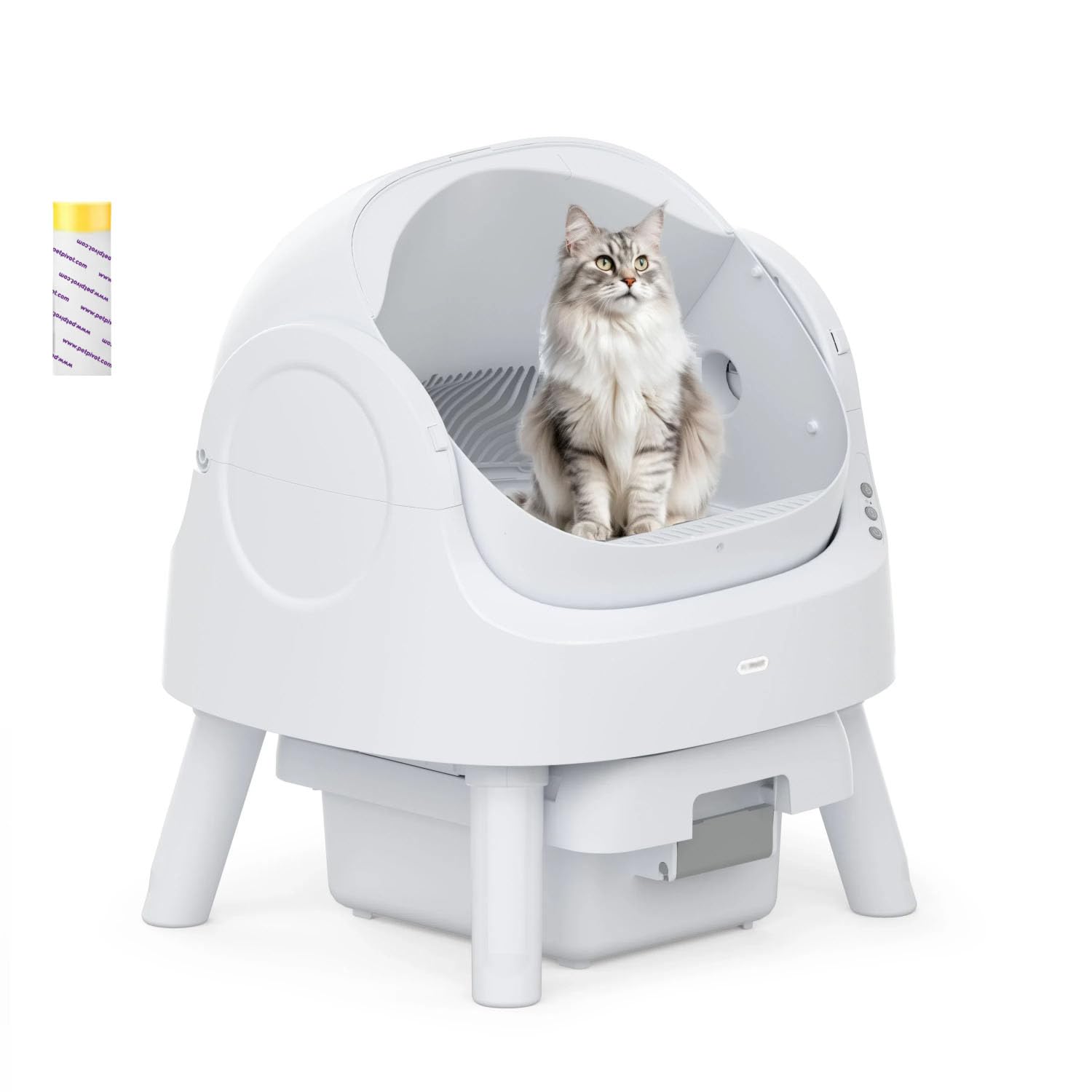 Self Cleaning Cat Litter Box - AutoScooper 11 Automatic Litter Box for Multiple Cats, Open Top Design with Included Liners & Mat, White (PETPIVOT INC) | Perfect for Busy Pet Owners & Multi-Cat Households