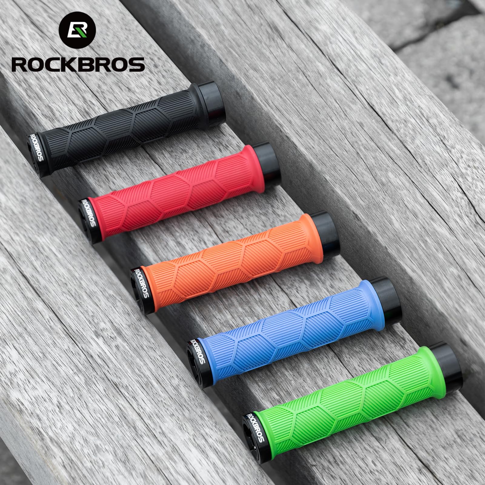 ROCKBROS Lock-on Bike Handle Grips - High Gloss Reflective MTB/BMX Grips for Mountain & Folding Bikes (22mm Diameter) - Perfect for Night Riding & Off-Road Cycling