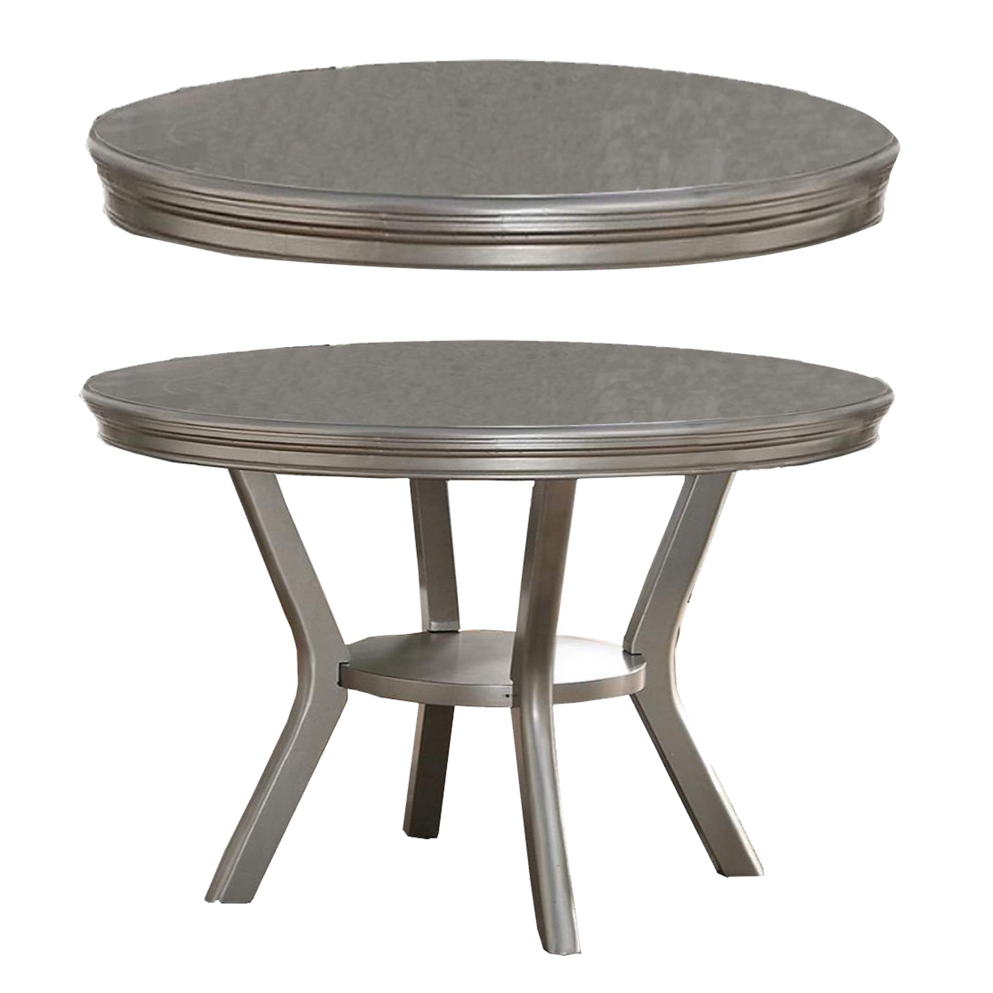 Benzara Solid Rubber Wood Round Dining Table with Silver Bottom Shelf - Perfect for Kitchen, Dining Room, and Small Space Gatherings