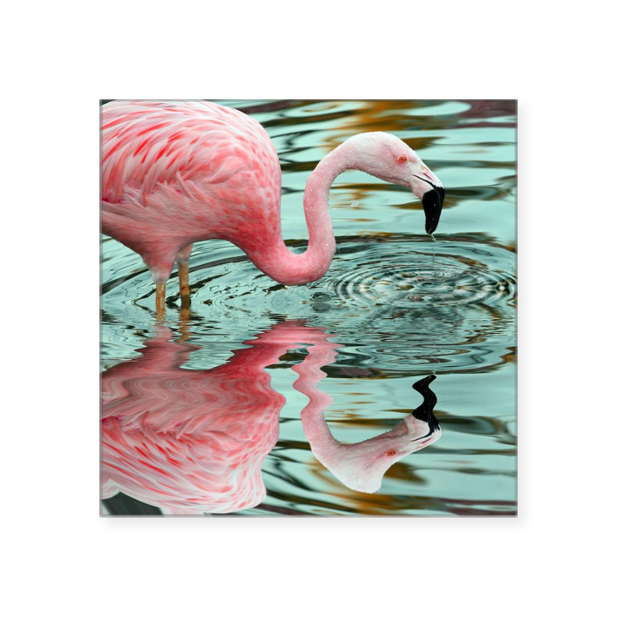 Pink Flamingo Reflection Square Sticker 3x3 Inch - Durable Car Bumper Decal for Windows, Laptops & Water Bottles - Fun Tropical Design for Beach Lovers & Summer Vibes