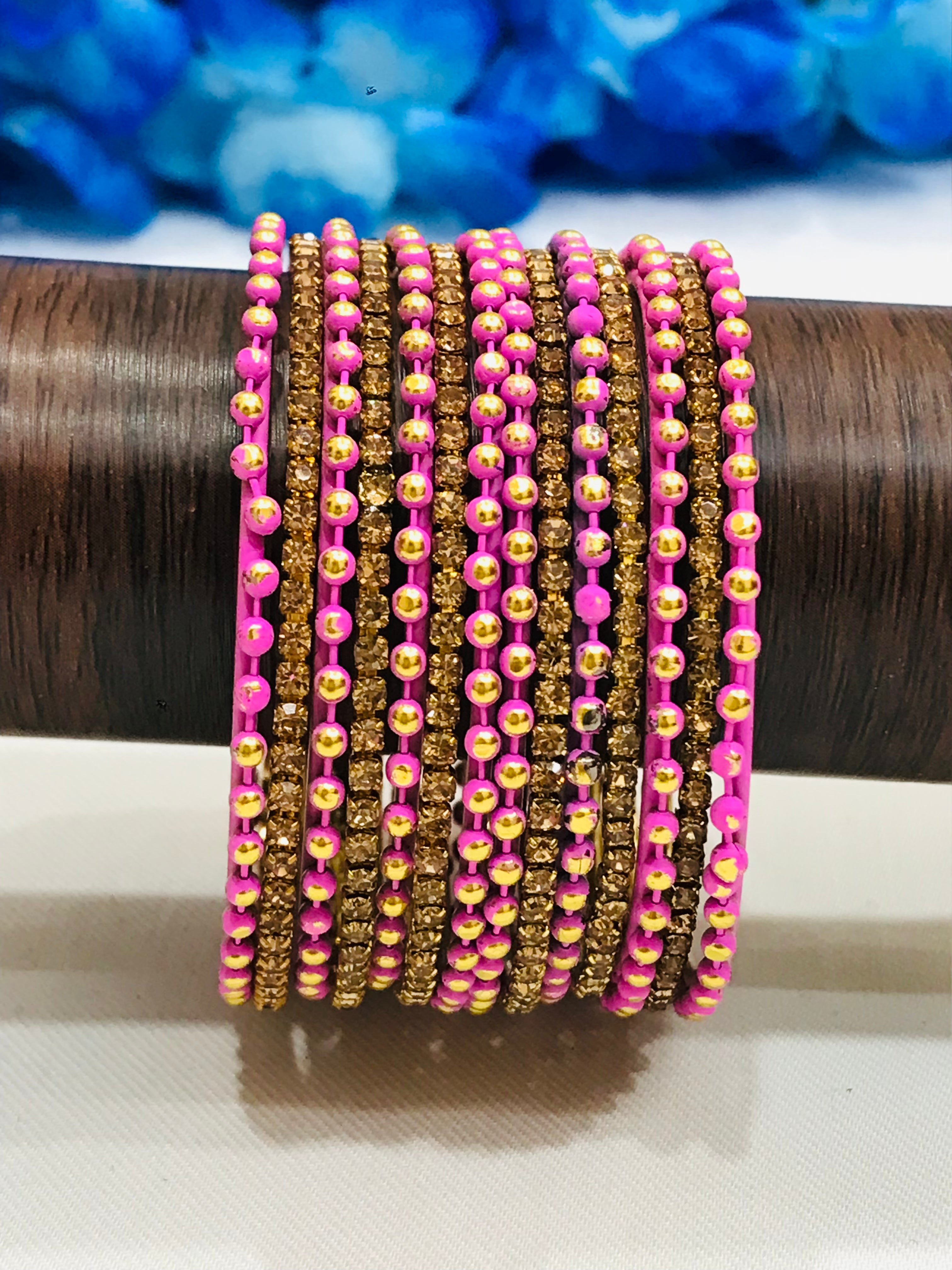 Stylish Pink Dot Metal Bangles for Women & Girls - Trendy Fashion Jewelry for Parties, Gifts & Everyday Wear