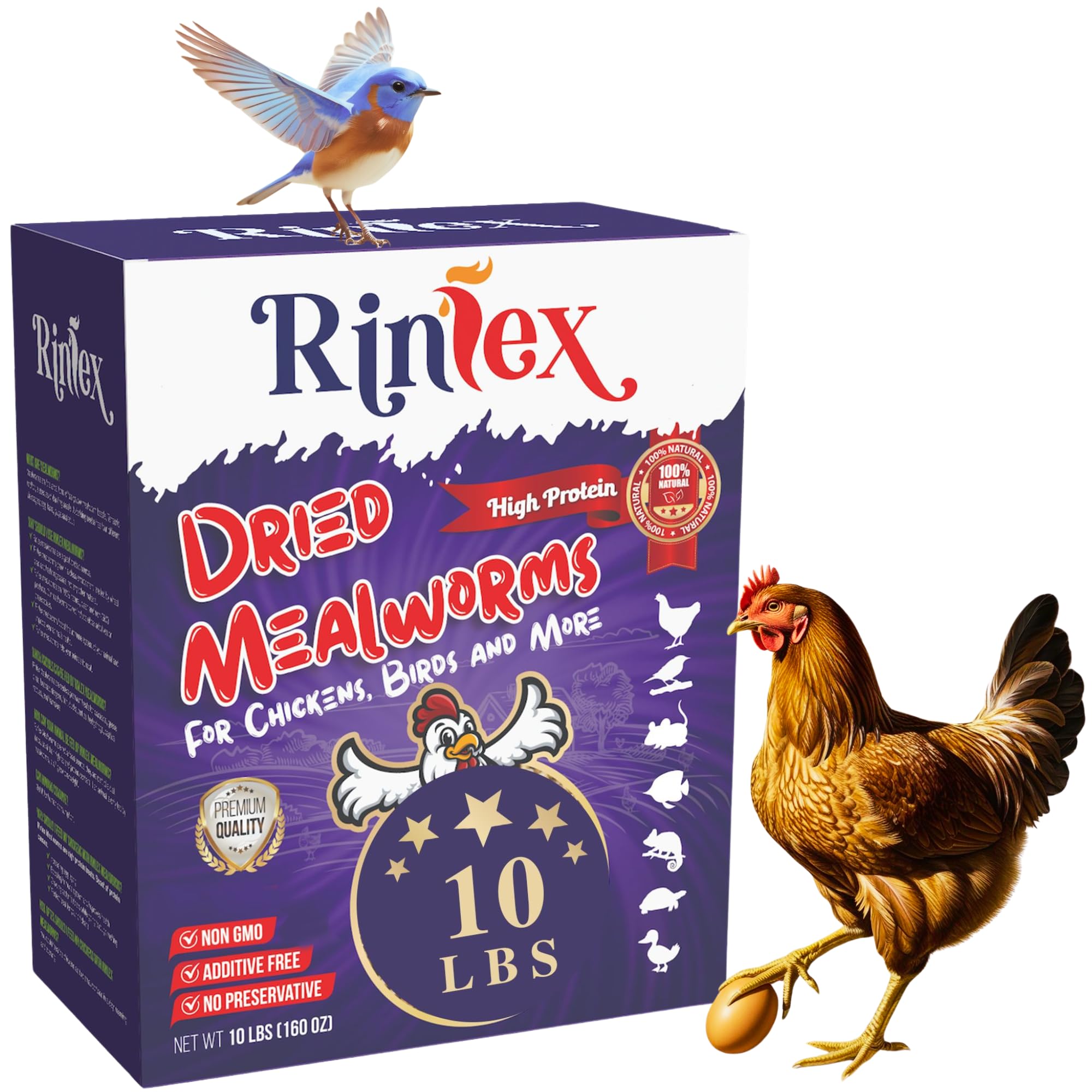 Organic Dried Mealworms 10 lbs - High Protein Chicken Feed for Laying Hens - Wild Bird Food for Outdoor Feeders - Bluebird, Duck & Reptile Treat - Perfect for Backyard Poultry, Bird Watching & Pet Nutrition