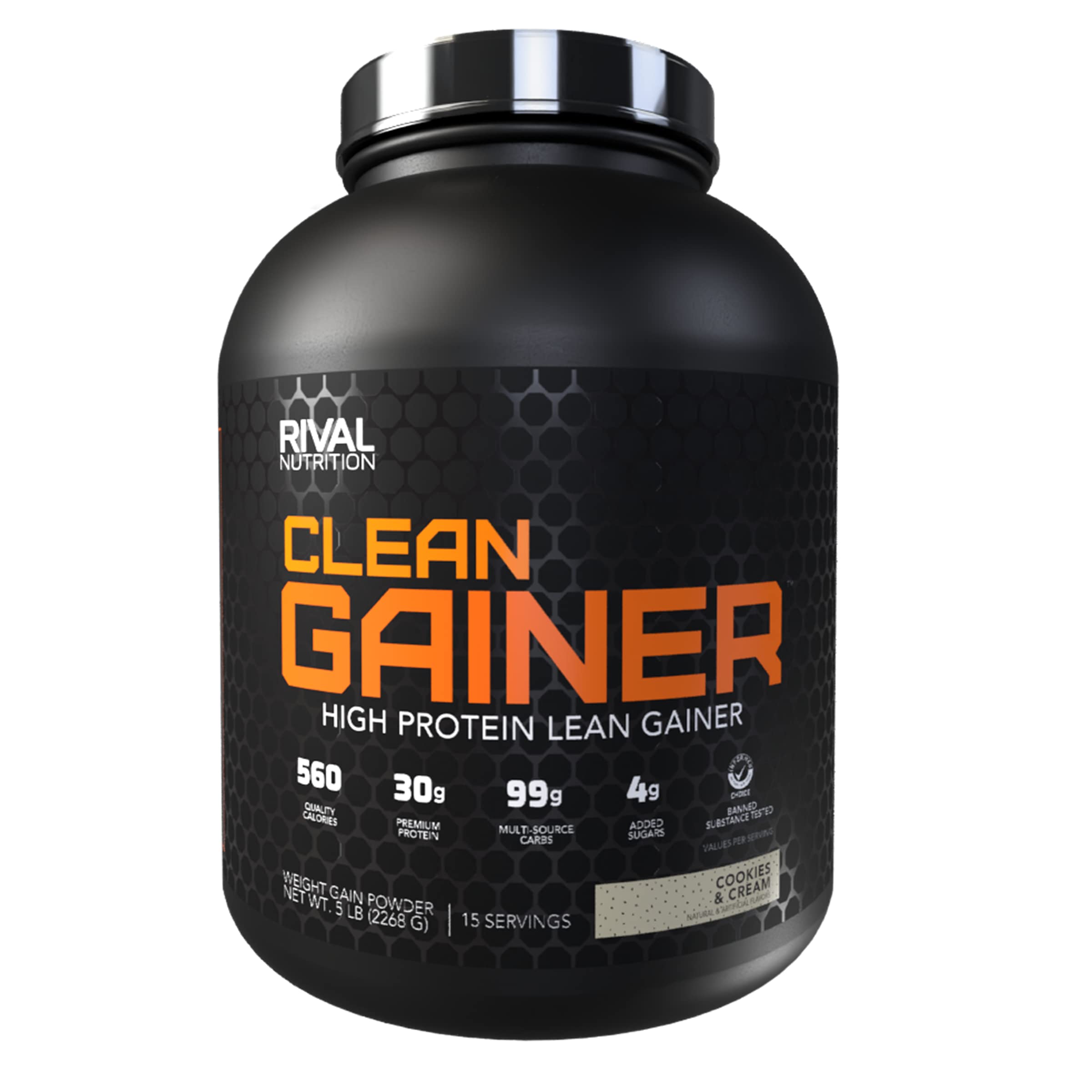 Rival Nutrition Clean Gainer Protein Powder - Cookies & Cream Flavor, 5lbs for Muscle Growth & Weight Gain | Post-Workout Recovery & Meal Replacement