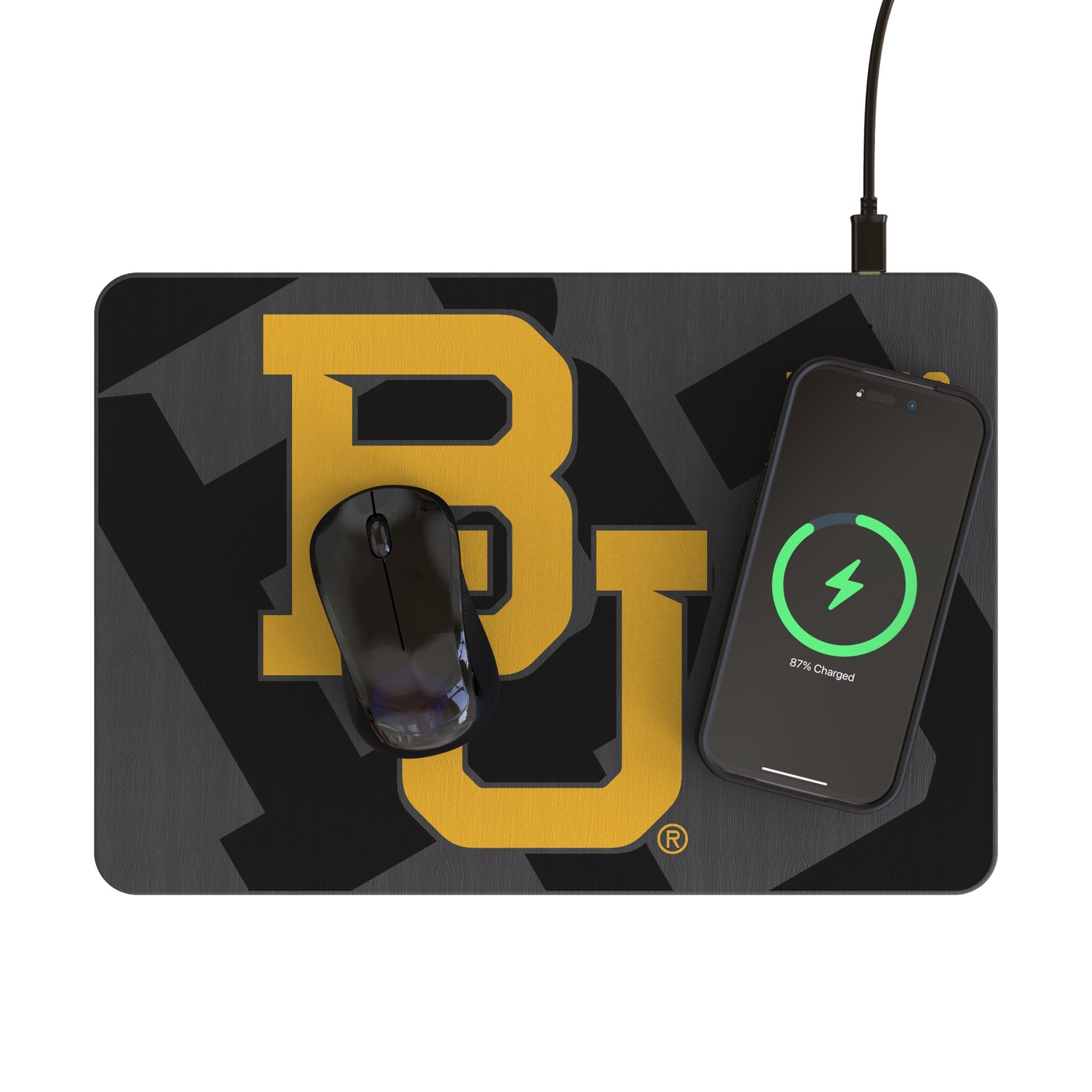 Baylor University Bears Monocolor Tilt 15W Wireless Charger & Mouse Pad - Fast Charging for Phones, Perfect Gaming & Office Desk Accessory
