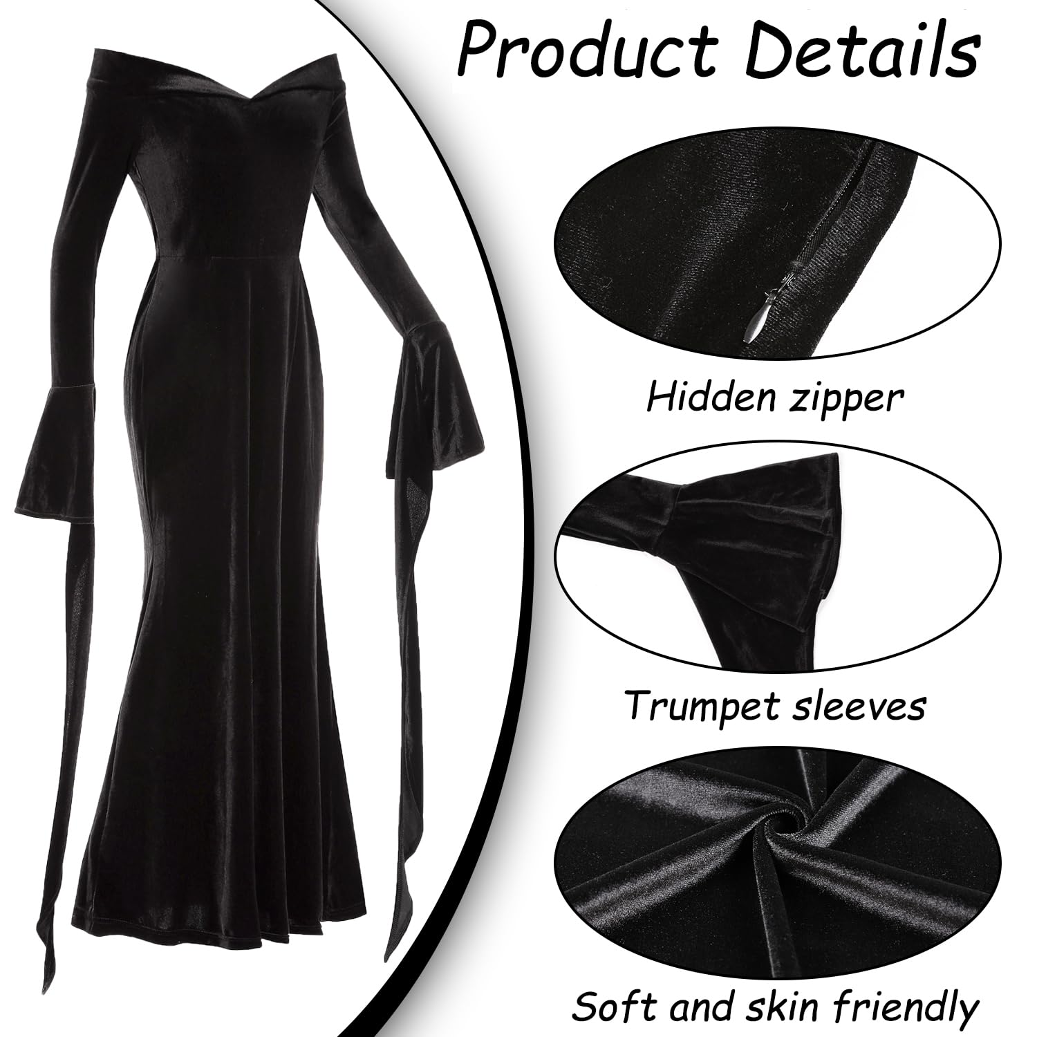 Oumbivil Women's Gothic Black Dress - Halloween Witch Costume, Elegant Long Sleeve Lace Dress for Women | Perfect for Halloween Parties, Cosplay Events & Gothic Fashion