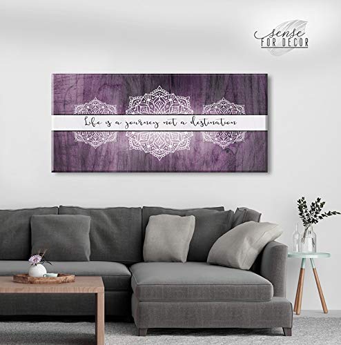 Boho Life Is A Journey Sign - Large Bohemian Floral Canvas Wall Art for Bedroom, Modern Home Decor Framed Poster (42x19 Inches, Purple) - Perfect for Living Room, Nursery & Boho Style Interior Design