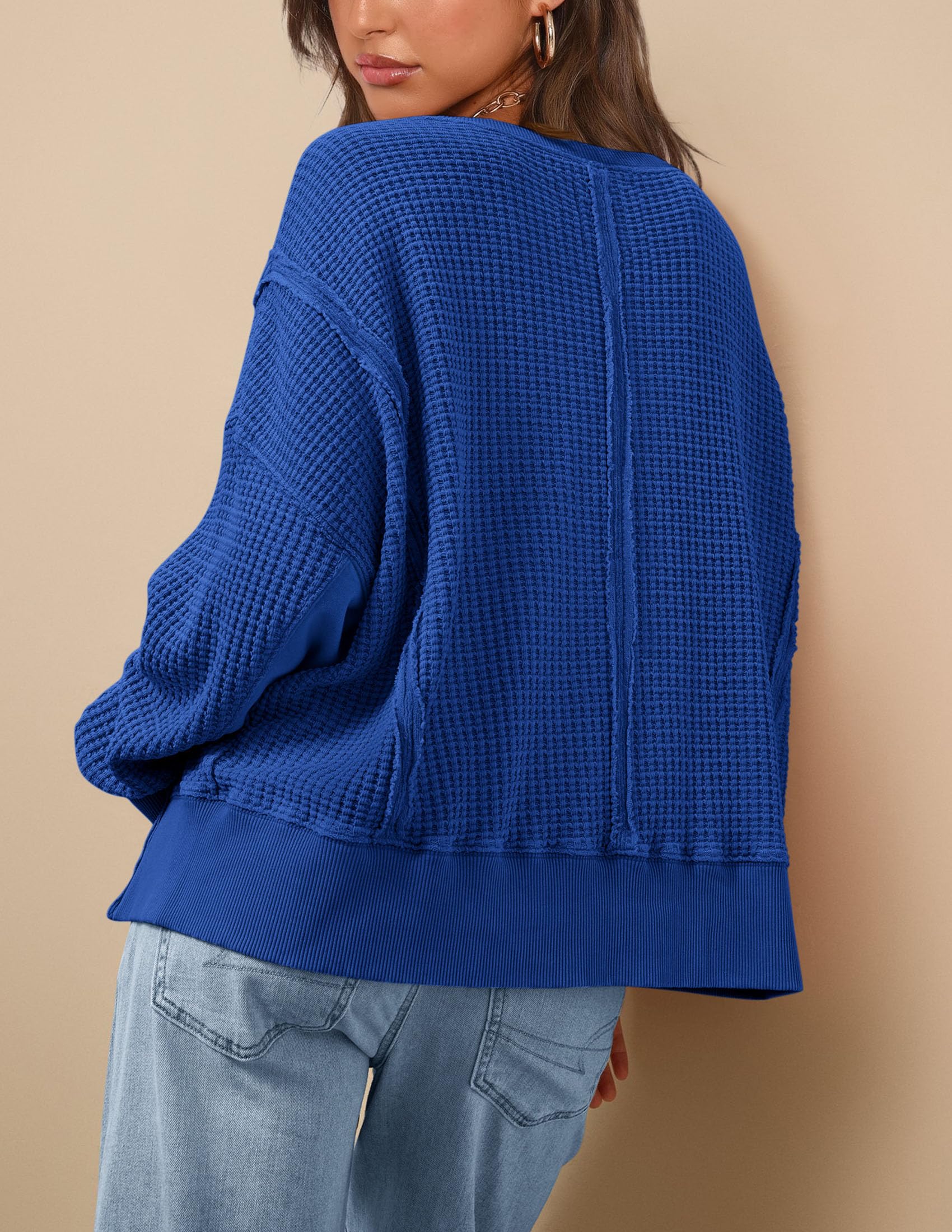 PRETTYGARDEN Women's Oversized Crewneck Sweatshirt - Soft Waffle Knit Long Sleeve Pullover Top for Fall & Spring | Casual Loungewear, Streetwear Fashion