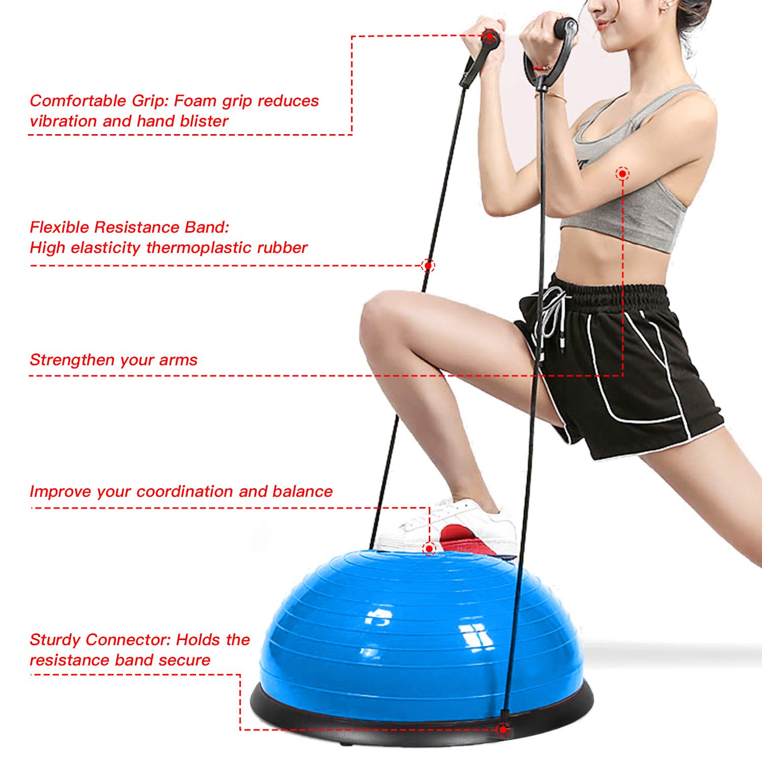 EVERYMILE 23.6 Inch Anti-Skid Balance Ball Trainer with Resistance Bands & Pump - Stability Yoga Exercise Ball for Core Training, Home Gym Workouts | Perfect for Pilates, Physical Therapy & Office Chair Replacement
