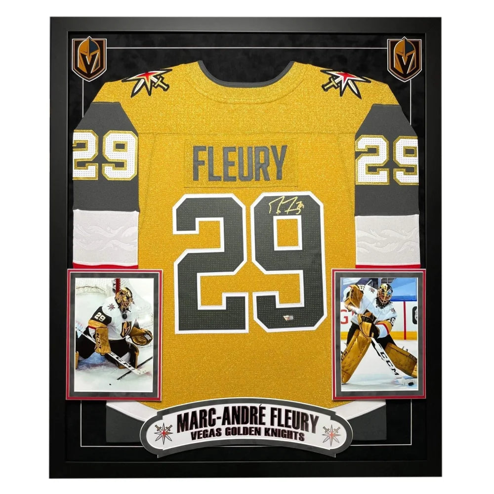 Marc Andre Fleury Signed Vegas Golden Knights Gold Alternate Jersey - Framed Autographed NHL Memorabilia for Collectors & Hockey Fans - Perfect for Man Cave, Sports Bar, or Gift