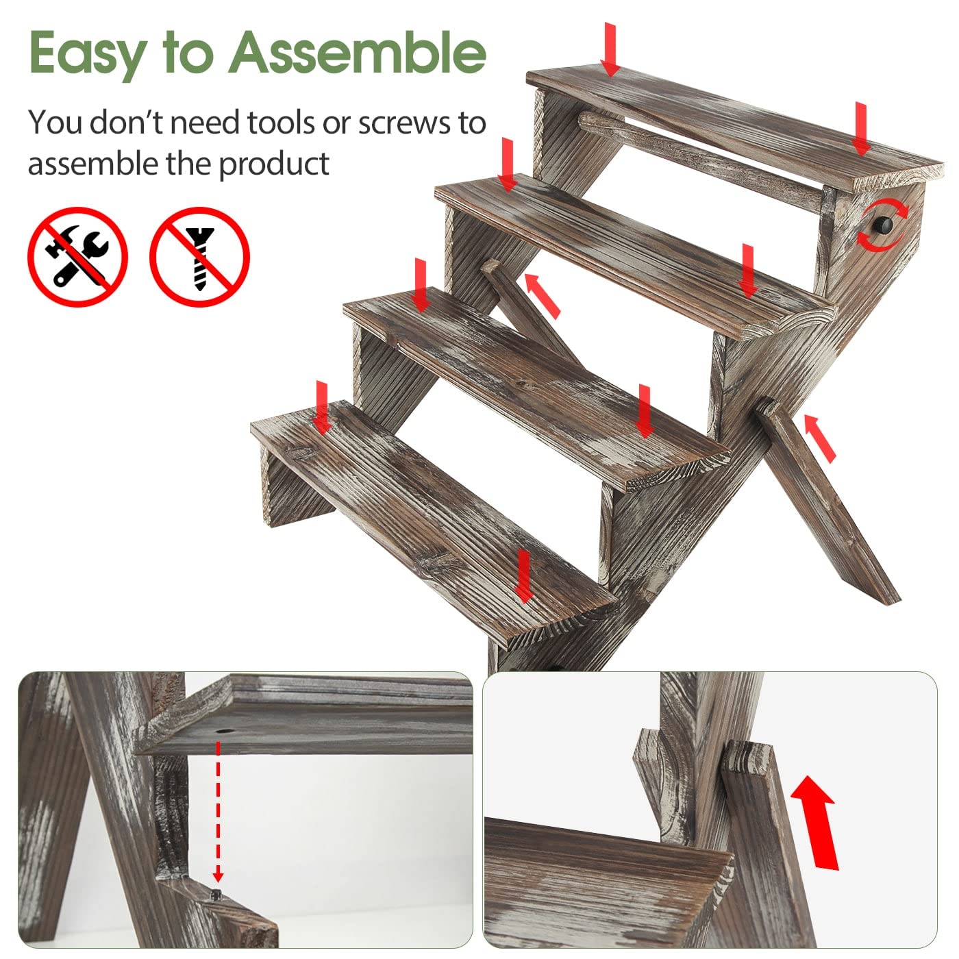 Rustic Wood 4-Tier Cupcake Stand Stair Shelf - Portable Display Riser with Storage Bag - Decorative Dessert Stand for Parties, Weddings & Home Decor - MK578A by J JACKCUBE DESIGN