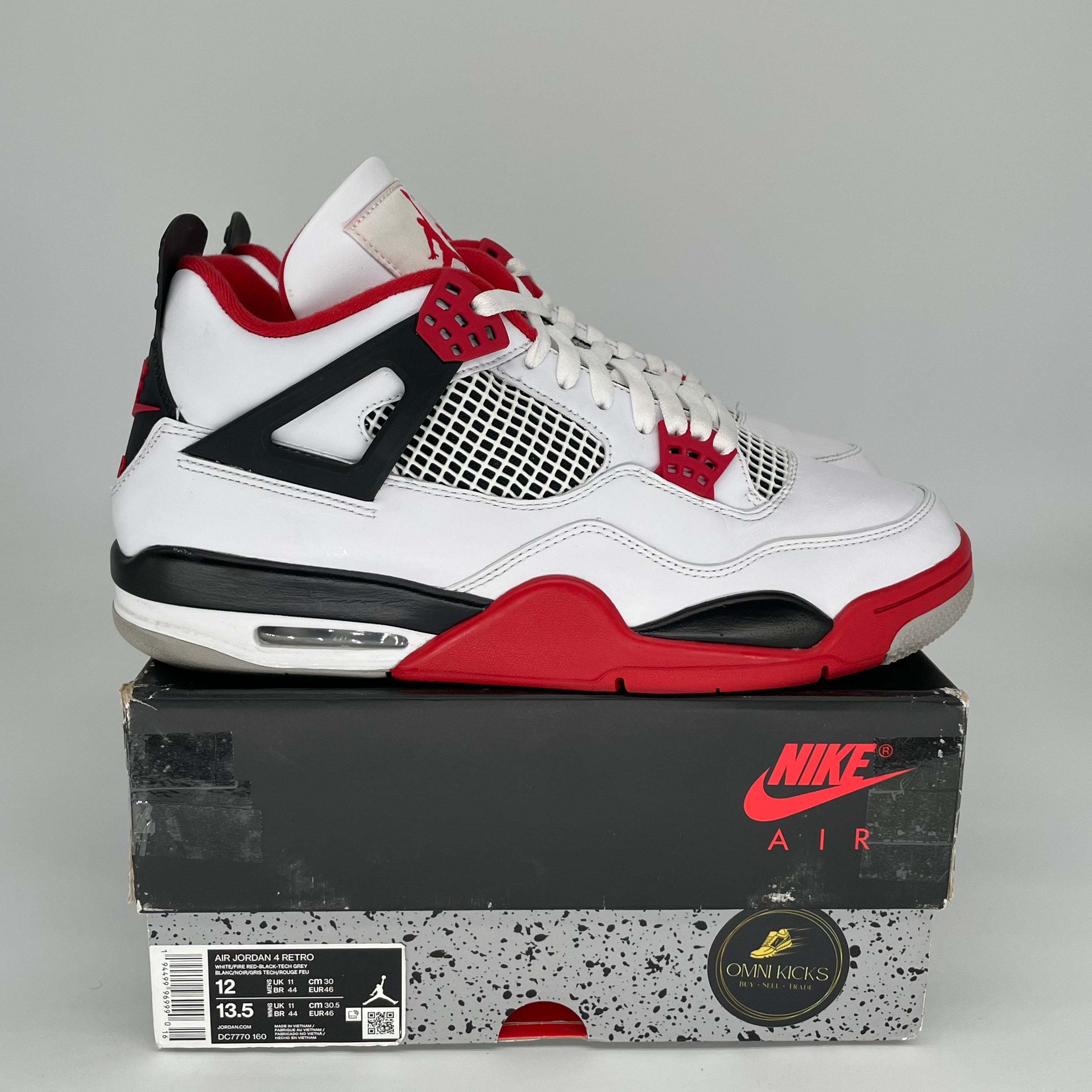 AIR JORDAN 4 Retro Fire Red Men's Basketball Shoes Size 12 - DC7770-160 | Authentic Sneakers for Streetwear & Basketball Games