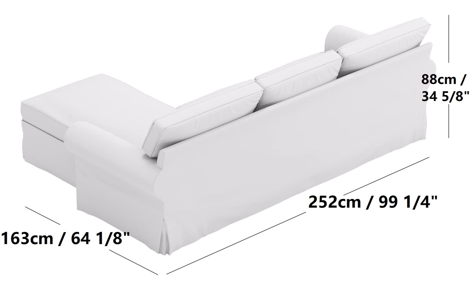 Dense Cotton Ektorp Loveseat Cover - 2 Seater Sofa Slipcover with Chaise Lounge Replacement | Compatible with IKEA Ektorp Sectional 3-Seat Sofa | White Cotton Fabric | Perfect for Living Room, Bedroom & Home Decor Protection