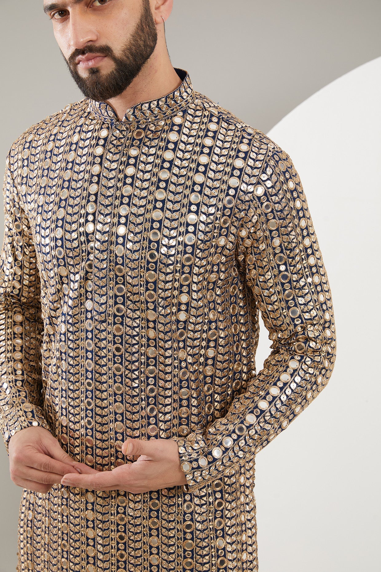 Navy Blue Mirrorwork Kurta for Women - Embroidered Indian Ethnic Tunic Top - Perfect for Festivals, Weddings & Casual Wear