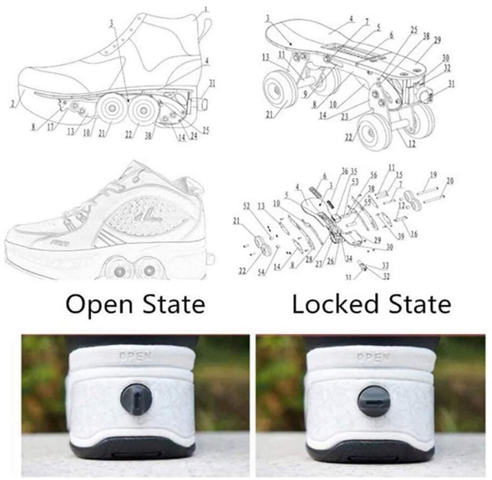 Double-Row Wheel Automatic Walking Shoes - 2-in-1 Removable Pulley Skates for Men & Women | Invisible Deformation Roller Sneakers for Recreation, Fitness & Outdoor Activities