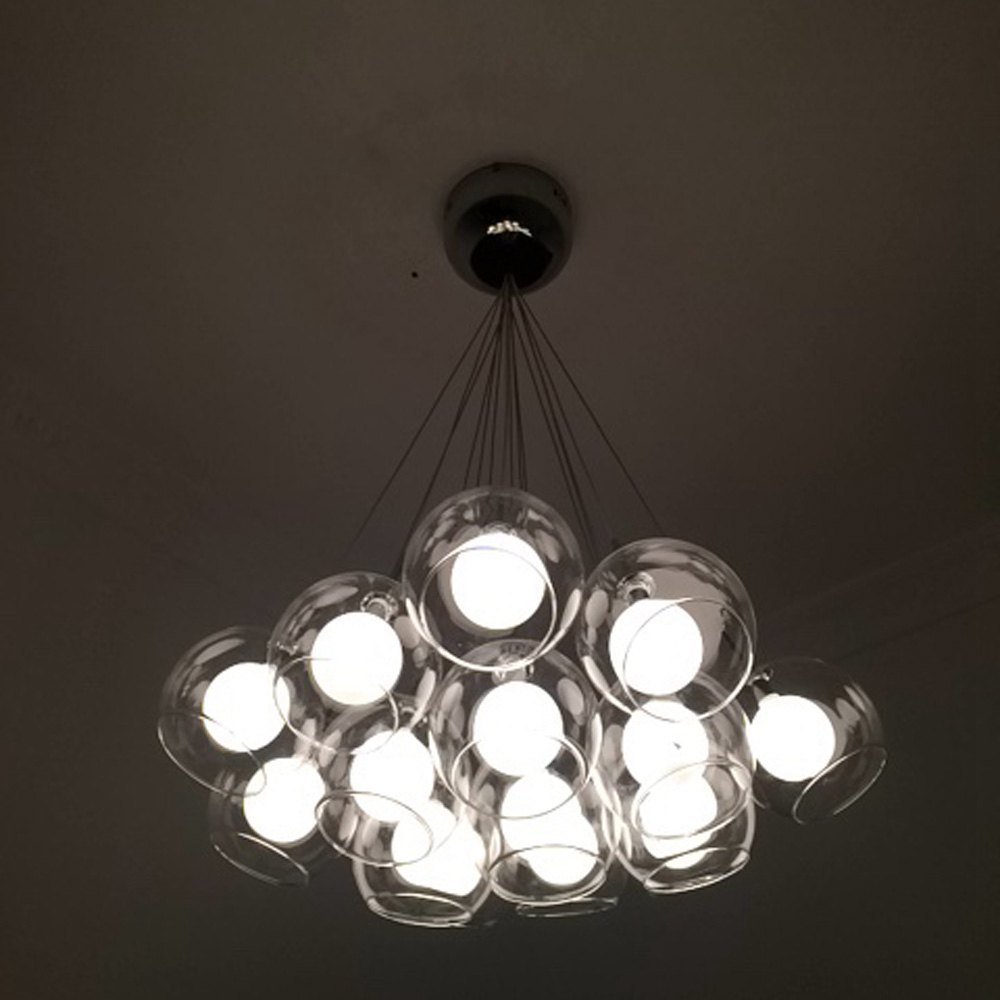 Modern Glass Bubble Chandelier - 15-Light Luxury Dining Room Pendant Light with Double Layer Glass Design for Kitchen, Bar & Restaurant Decor | Perfect for Contemporary Home & Commercial Spaces