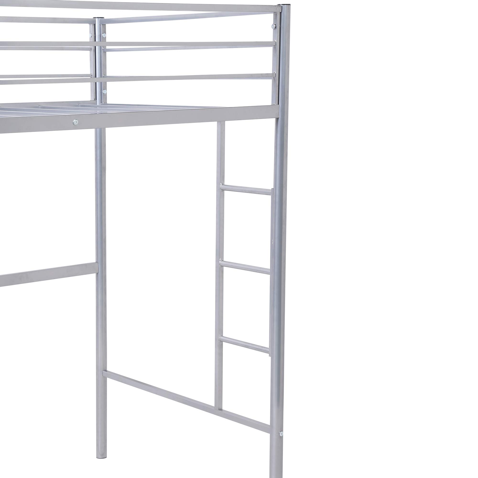 Harper & Bright Designs Twin Size Metal Loft Bed with Desk, Ladder & Guardrails - Sturdy Space-Saving Bed for Kids, Teens & Adults in Silver - Perfect for Small Bedrooms, Dorms & Studio Apartments