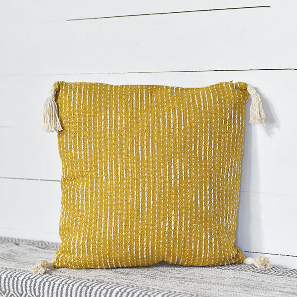 Mustard Yellow Decorative Pillow with Tassels - Soft Throw Cushion for Sofa, Bed & Home Decor
