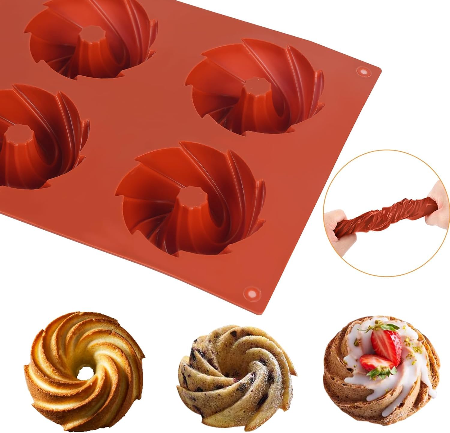 Skytail 6-Cavity Mini Bundt Silicone Mold - Nonstick Fluted Tube Cake Pan for Baking Chocolate Cake, Cupcakes, Donuts, Muffins & Brownies | Perfect for Birthday Parties, Holiday Desserts & Afternoon Tea Treats
