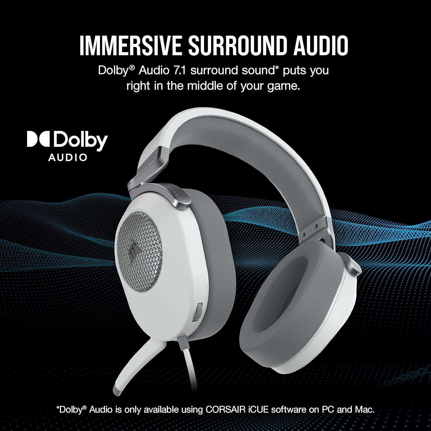 Corsair HS65 Surround Gaming Headset with 3.5mm Connector - White | Discord Certified | Compatible with Mac, PS5, PS4, Xbox Series X/S & Nintendo Switch | Immersive Sound for Competitive Gaming, Streaming & Virtual Meetings