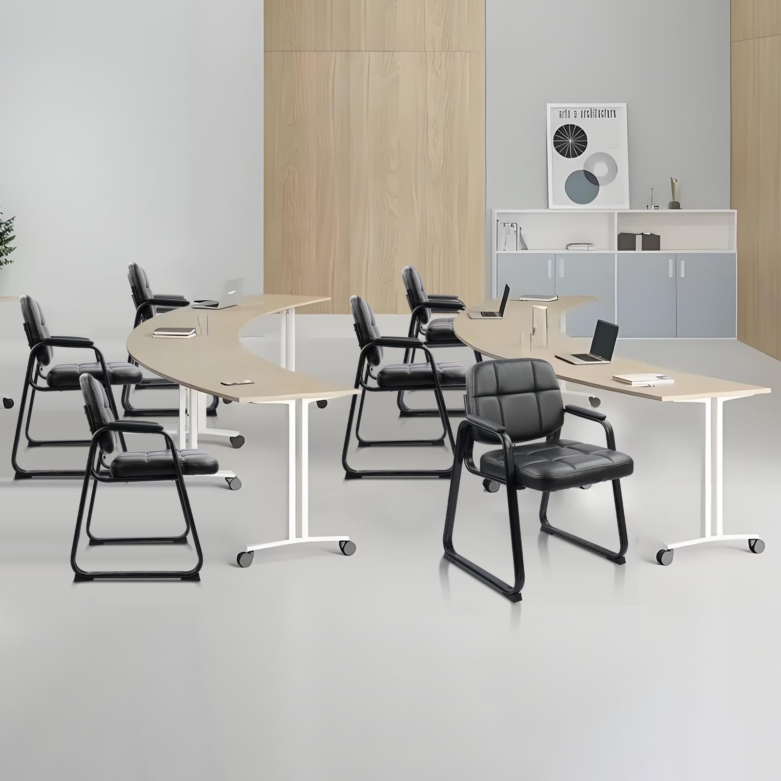CLATINA 2-Pack Black Leather Waiting Room Chairs - Padded Arm Guest Chairs with Sled Base for Office Reception, Conference Rooms & Lobby Seating | Durable No-Wheels Design for Professional Spaces